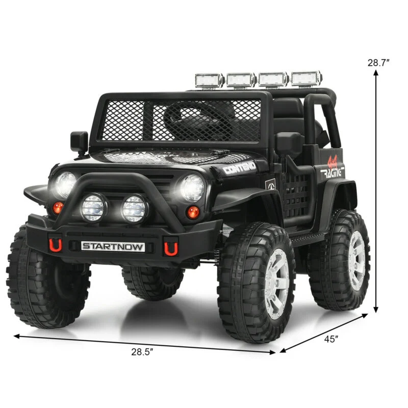 12V Kids Ride On Truck, Remote Control, Operation Lever, Black - Image 6
