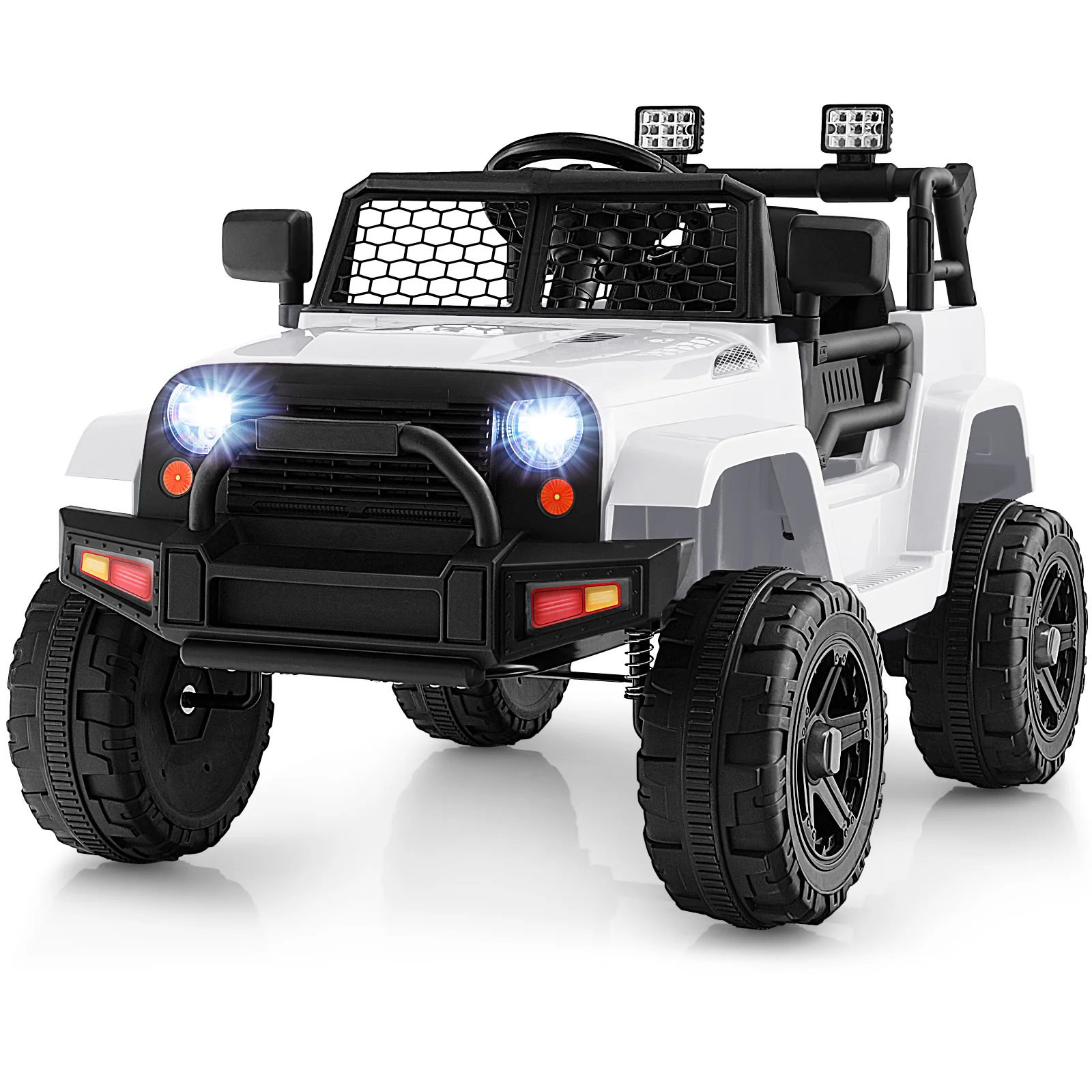 12V Kids Ride On Truck With Remote Control, Headlights, White
