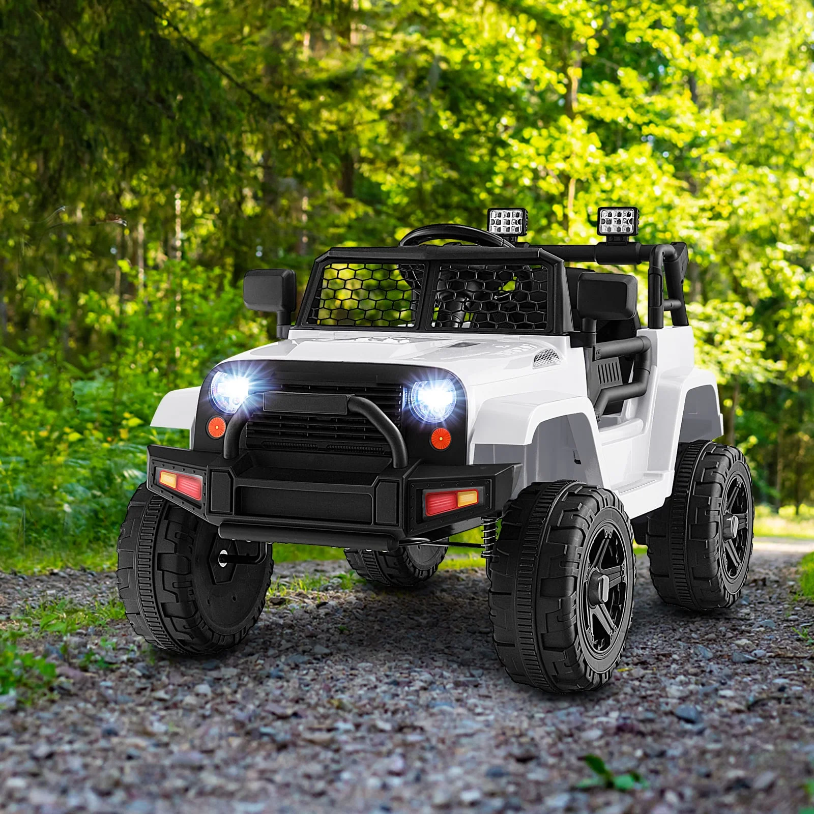 12V Kids Ride On Truck With Remote Control, Headlights, White - Image 2