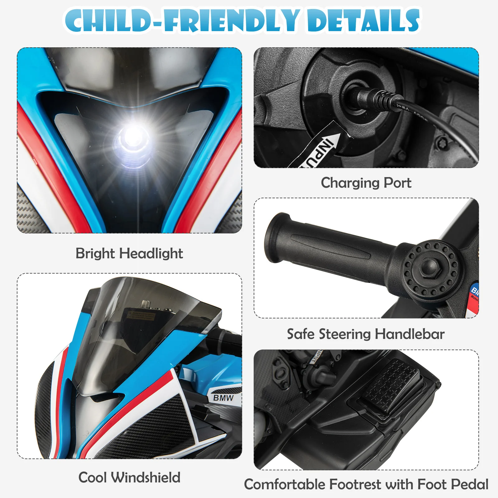 12V Licensed BMW Kids Motorcycle Ride-On Toy, 37-96 Months, Blue - Image 10