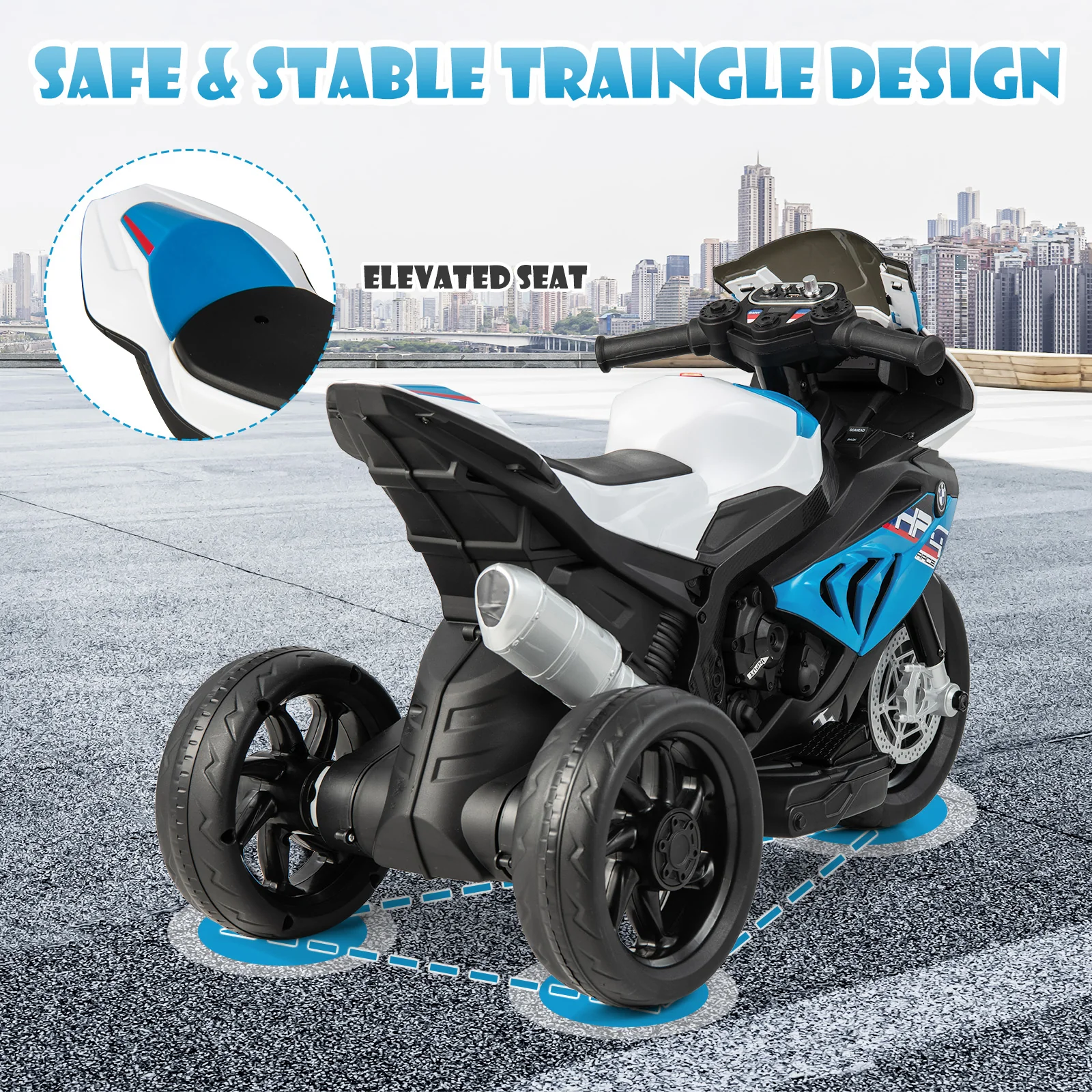 12V Licensed BMW Kids Motorcycle Ride-On Toy, 37-96 Months, Blue - Image 7