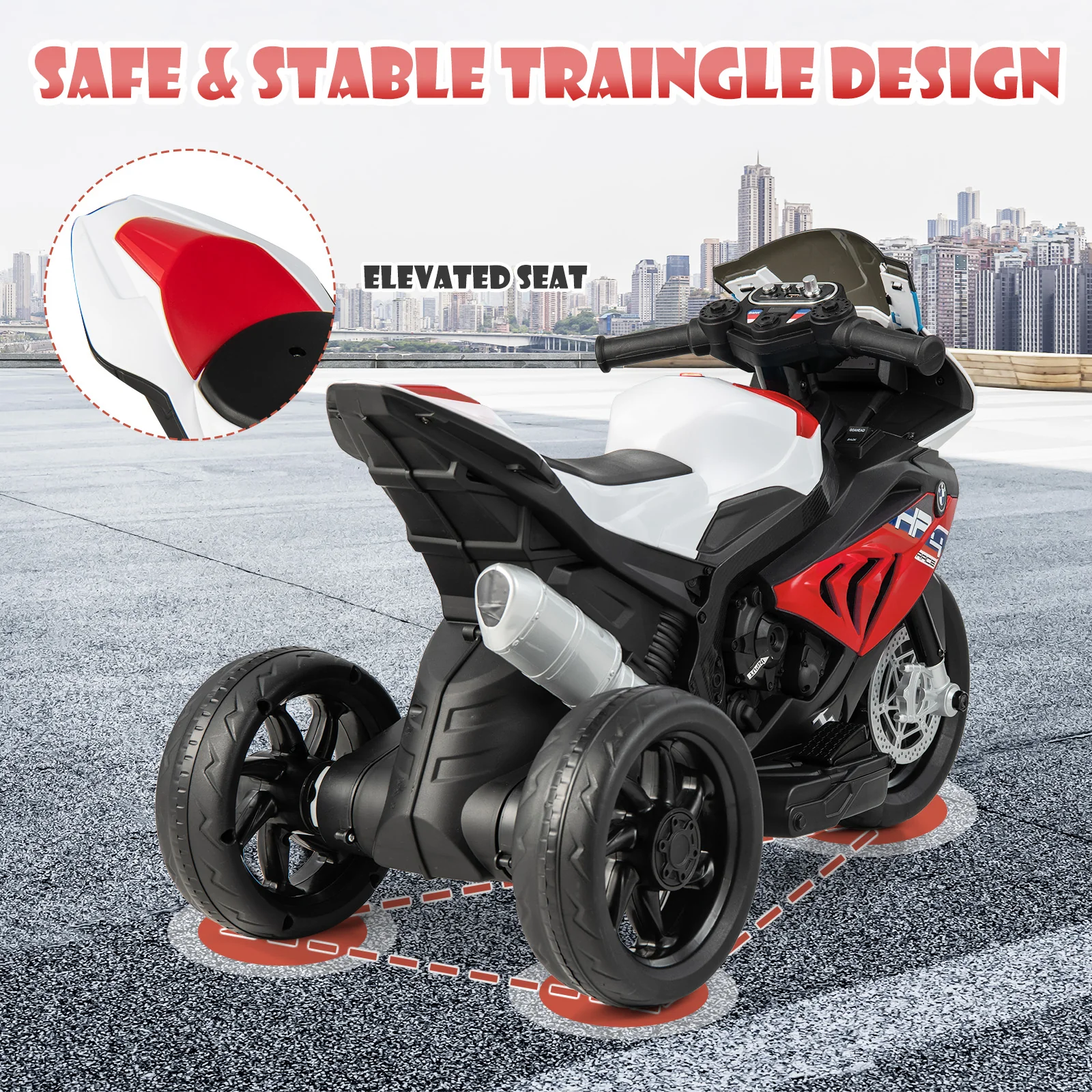 12V Licensed Kids Motorcycle Ride-On Toy, 37-96 Months, Red - Image 6
