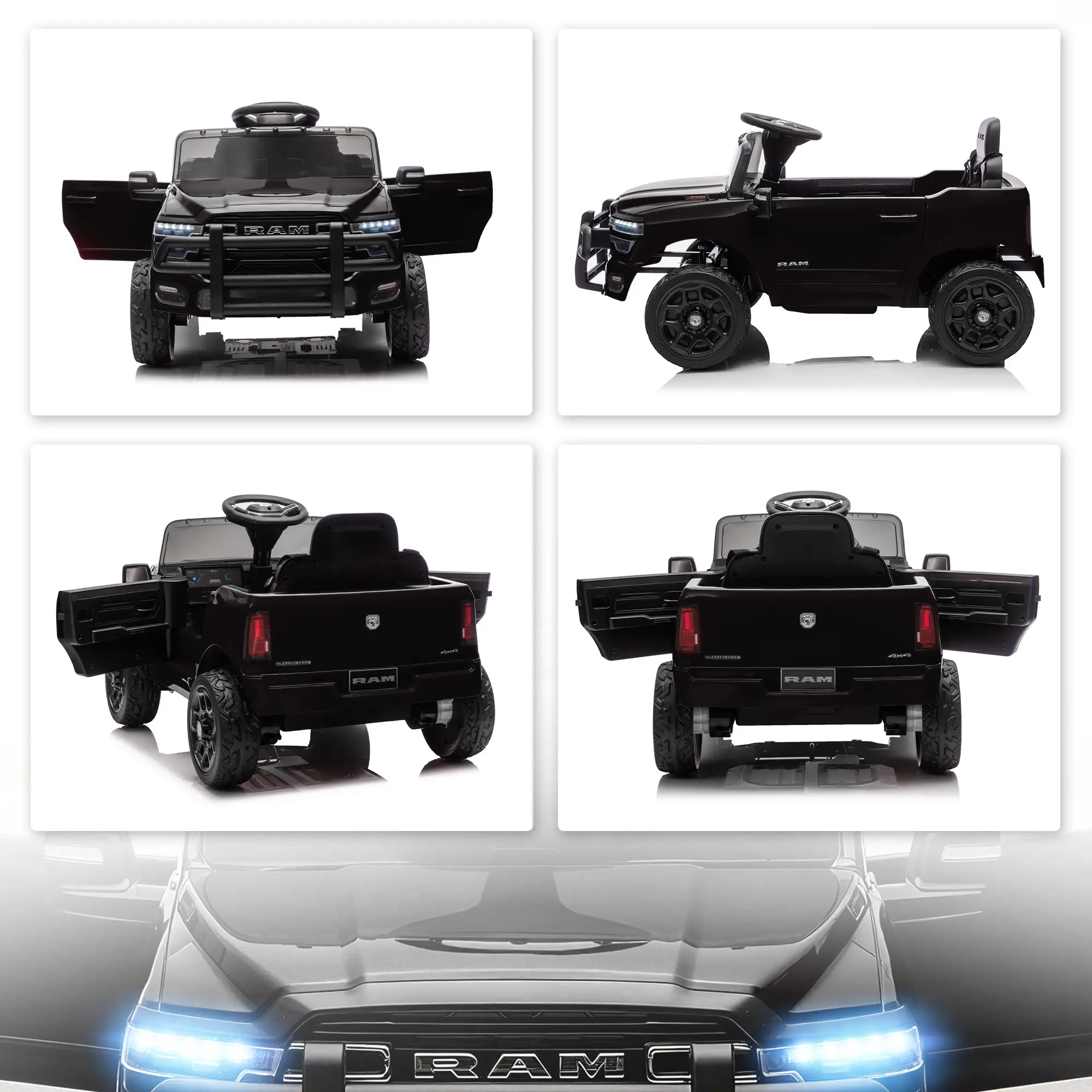 12V Ride On Car, Dodge RAM 3500, Remote Control, Suspension, Black - Image 10