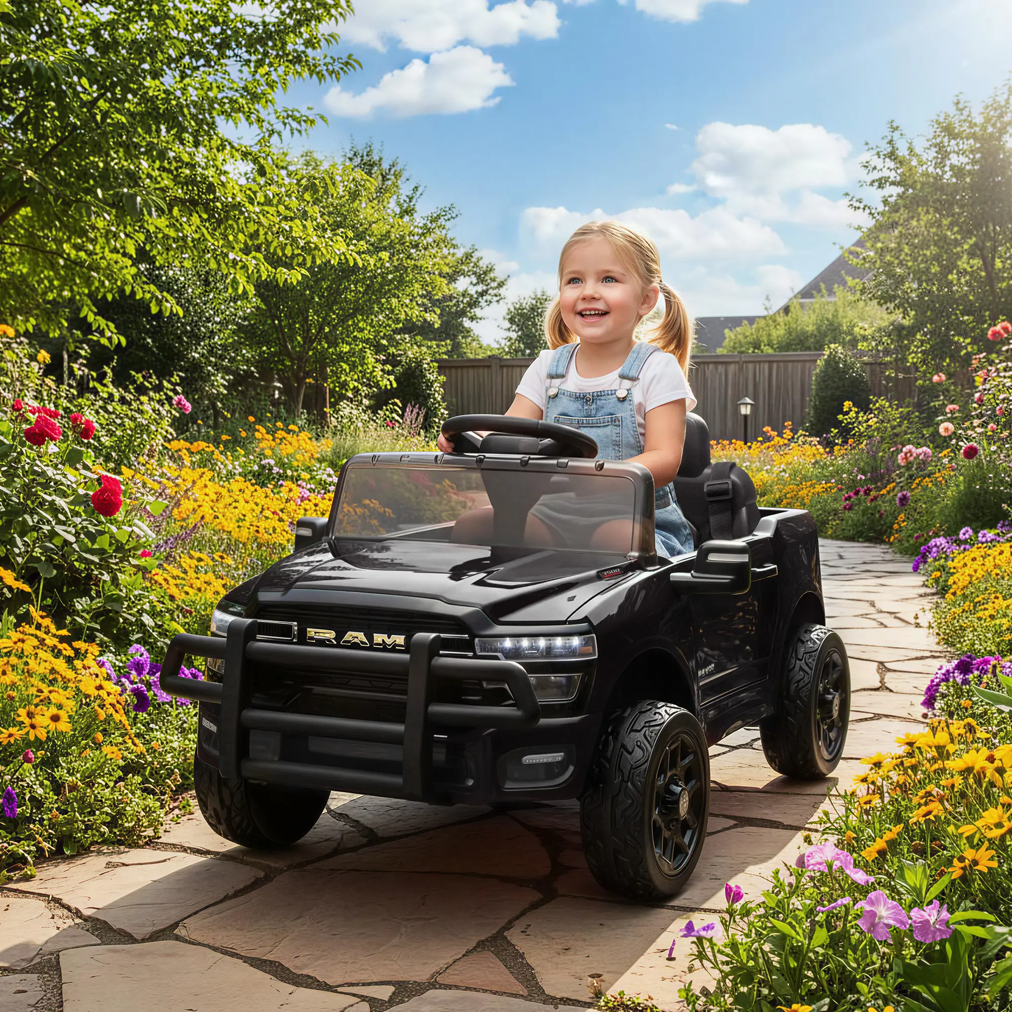 12V Ride On Car, Dodge RAM 3500, Remote Control, Suspension, Black - Image 2