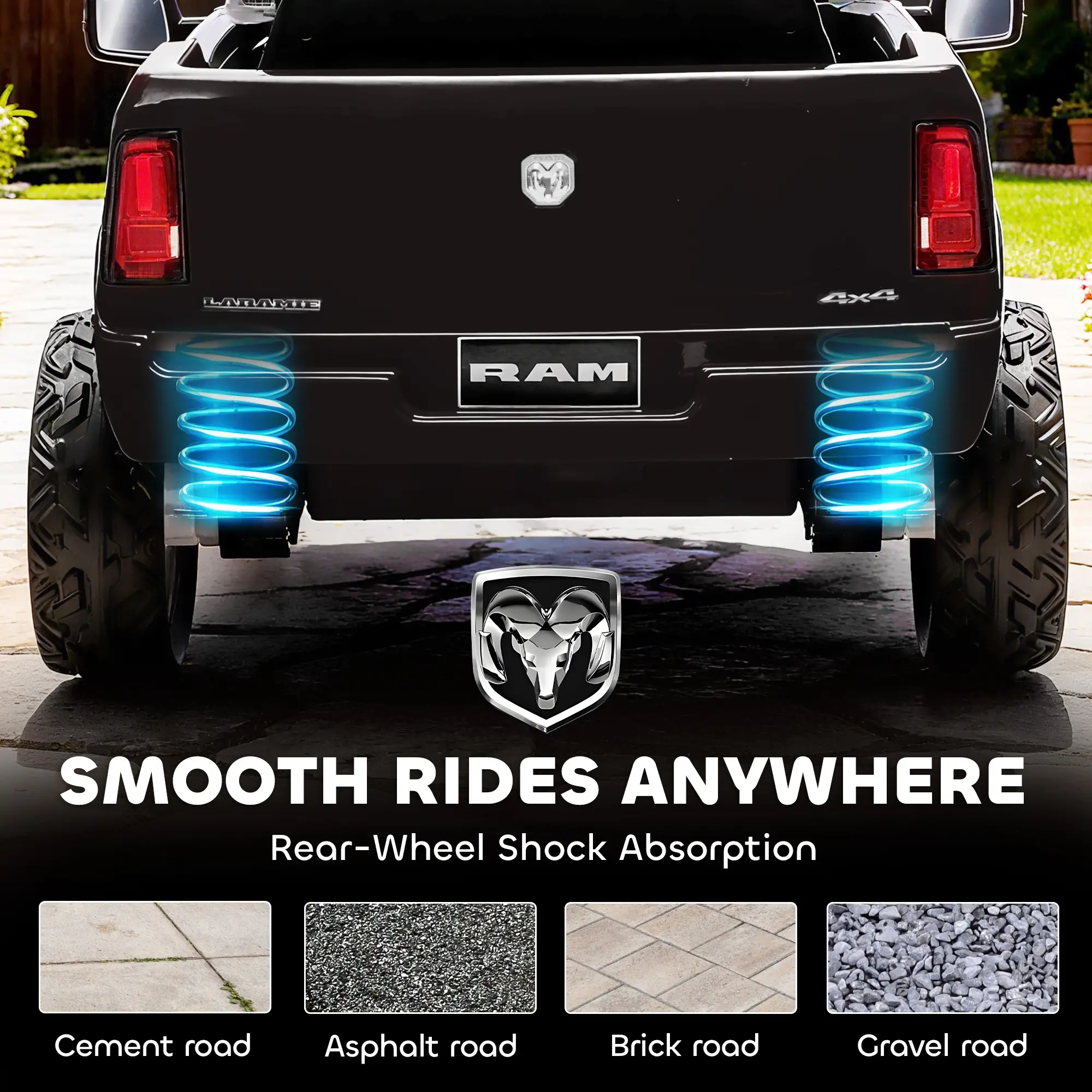 12V Ride On Car, Dodge RAM 3500, Remote Control, Suspension, Black - Image 9