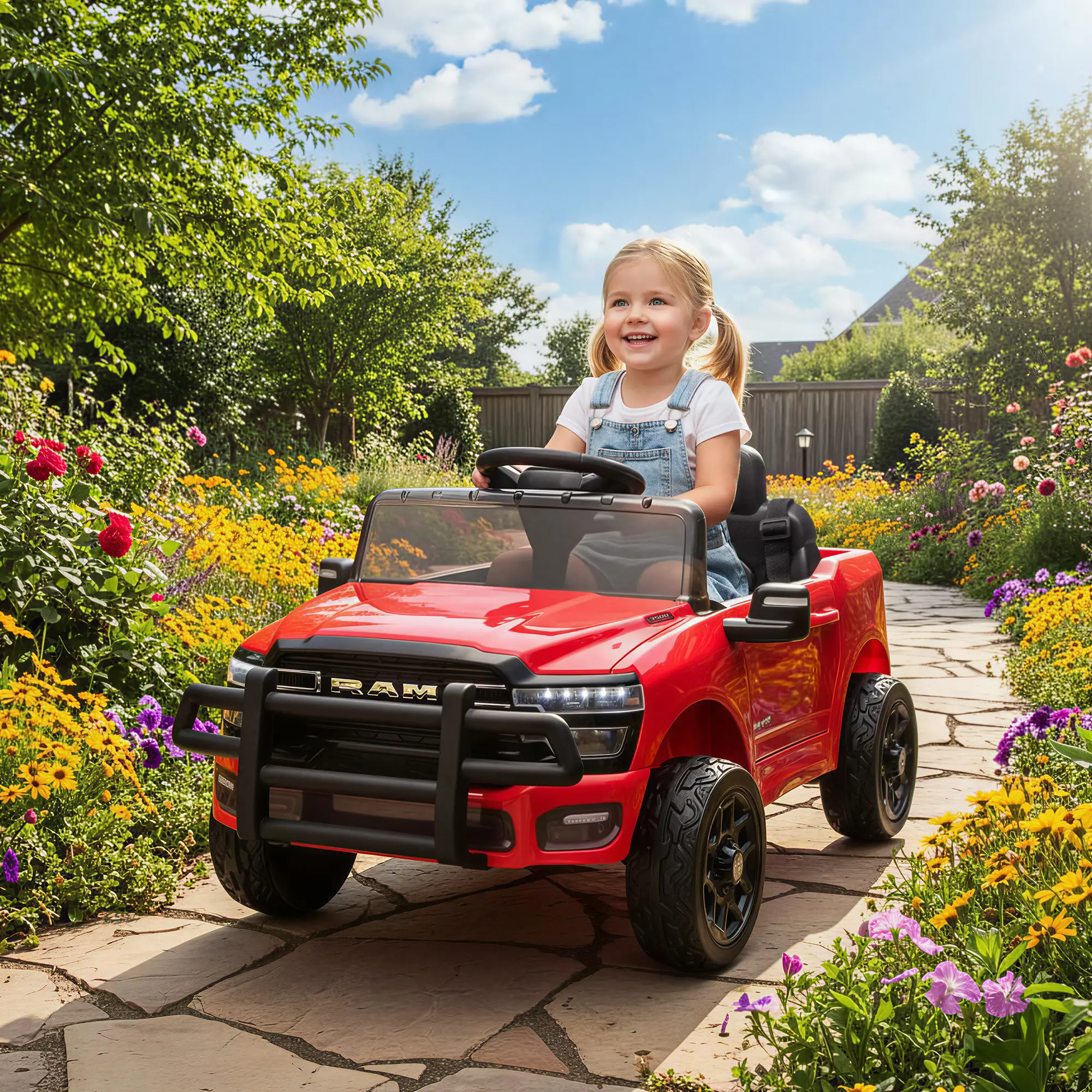 12V Ride On Car, Dodge RAM 3500, Remote Control, Suspension, Red - Image 2
