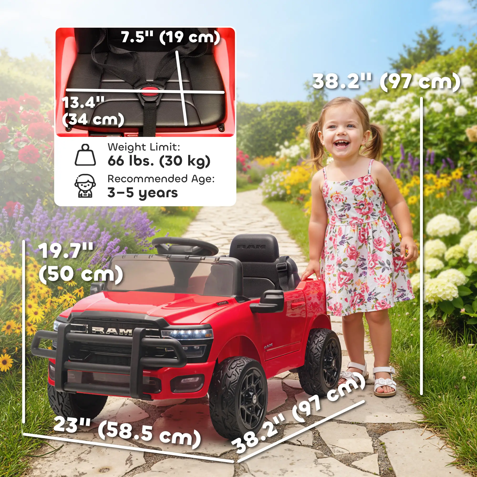 12V Ride On Car, Dodge RAM 3500, Remote Control, Suspension, Red - Image 3