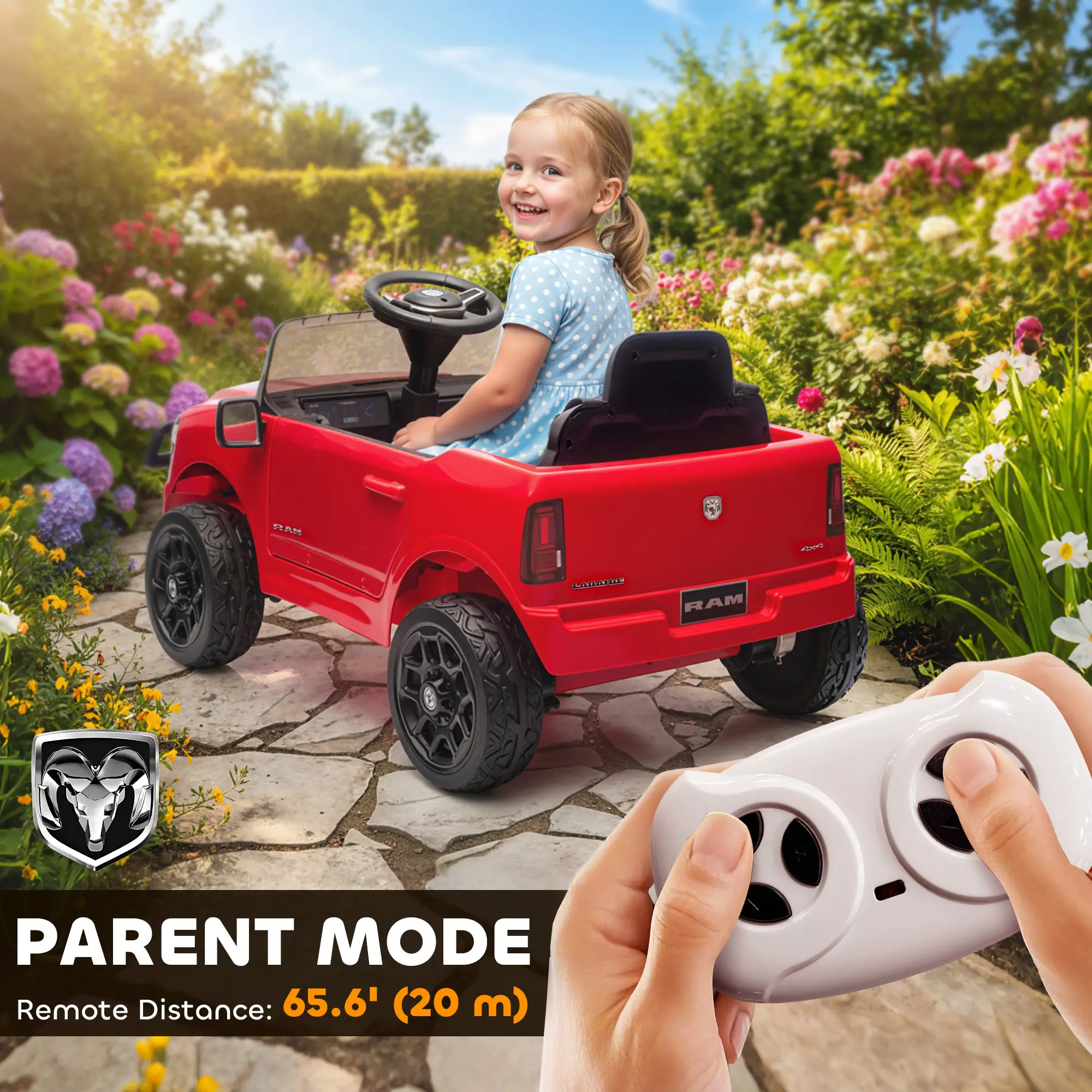 12V Ride On Car, Dodge RAM 3500, Remote Control, Suspension, Red - Image 5