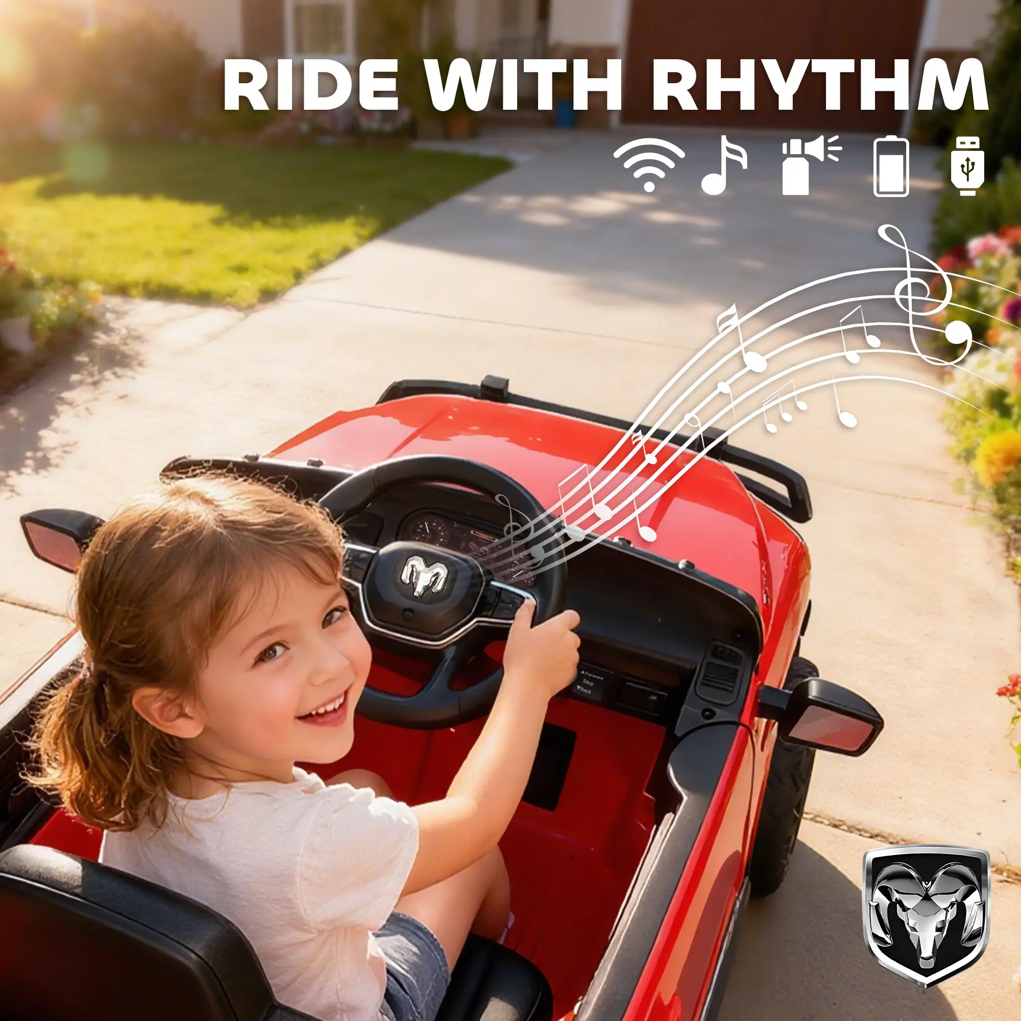 12V Ride On Car, Dodge RAM 3500, Remote Control, Suspension, Red - Image 7