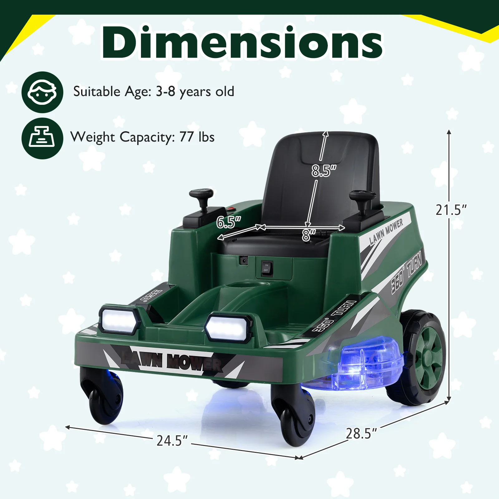 12V Ride on Lawn Mower, Dual Control Sticks, Green - Image 4