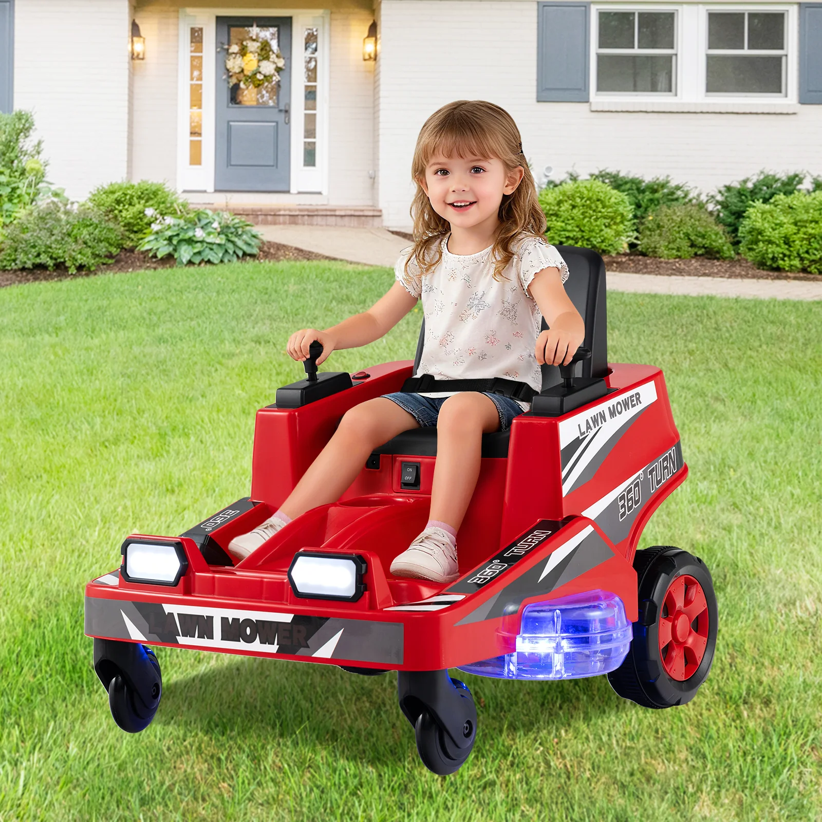 12V Ride On Lawn Mower For Kids, Dual Control, Red - Image 2