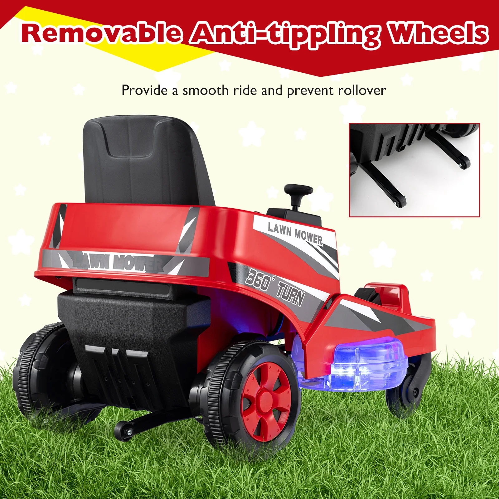 12V Ride On Lawn Mower For Kids, Dual Control, Red - Image 9