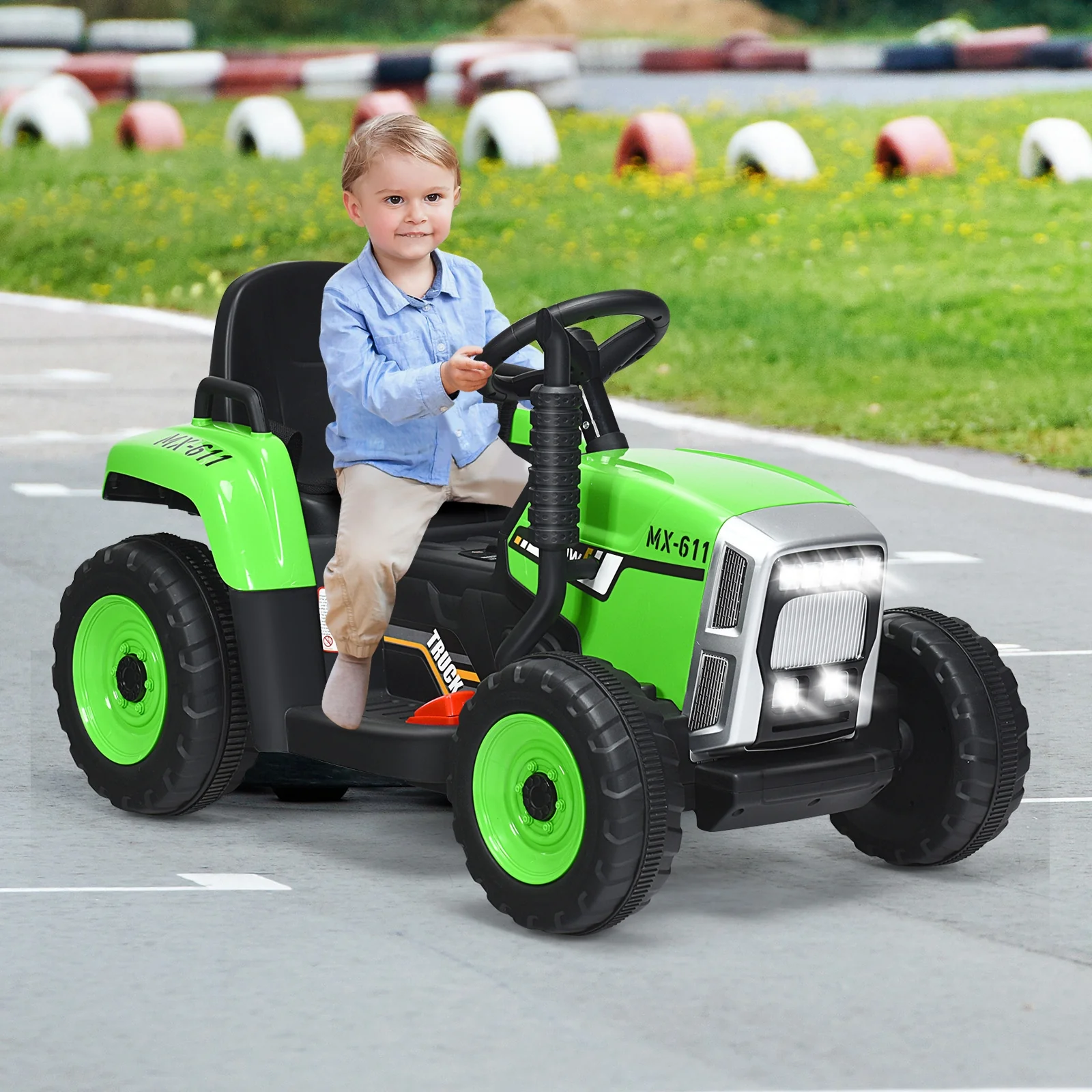 12V Ride On Tractor, 3 Gear Shift Ground Loader, Green - Image 2