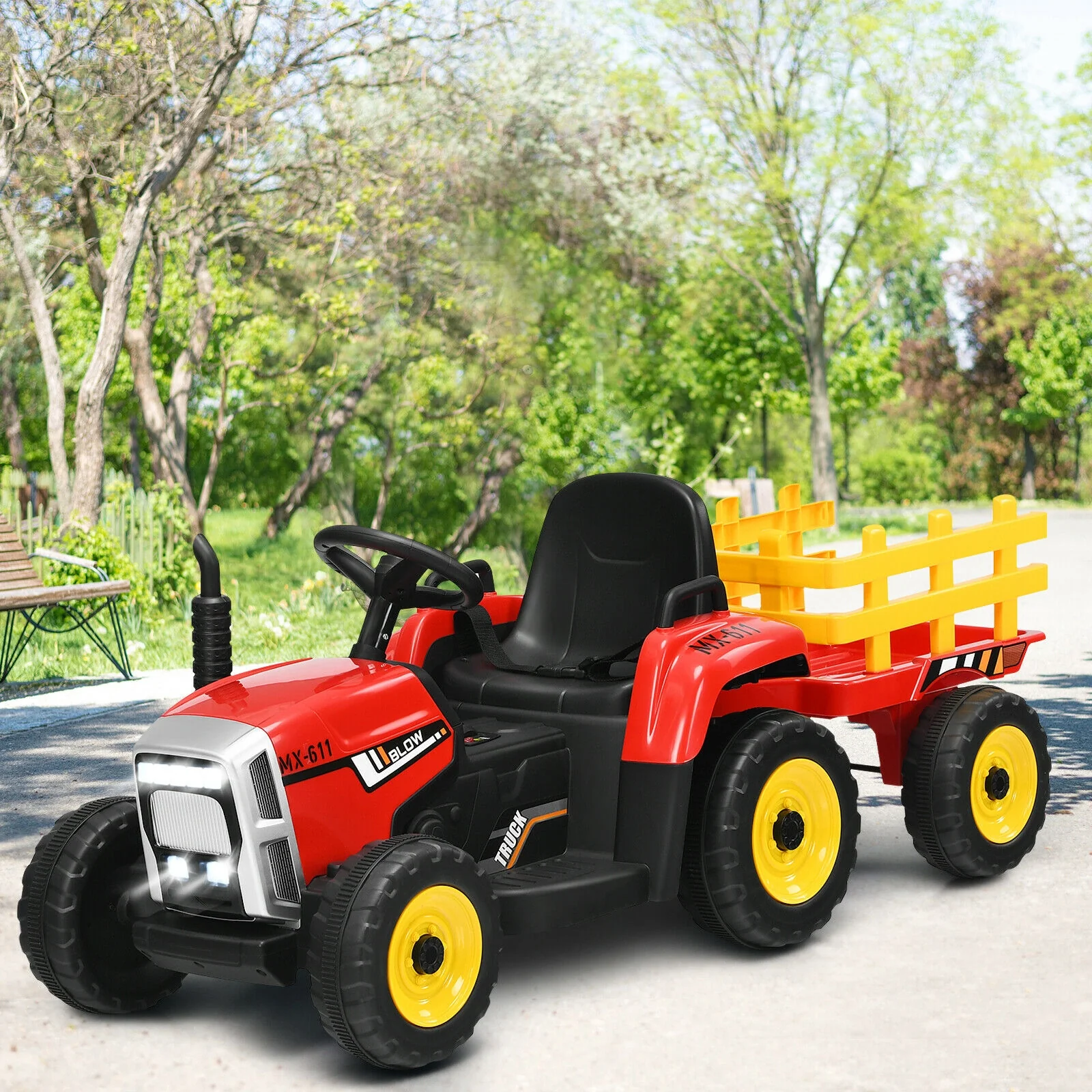 12V Ride On Tractor, 3-Gear-Shift Ground Loader, Red - Image 3