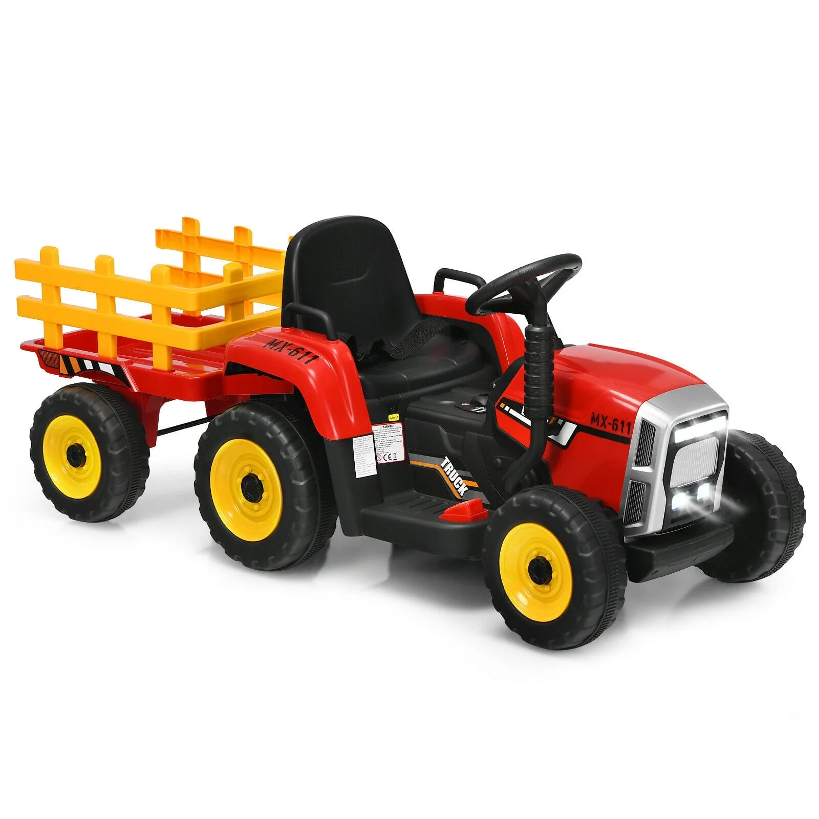 12V Ride On Tractor, 3-Gear-Shift Ground Loader, Red - Image 4