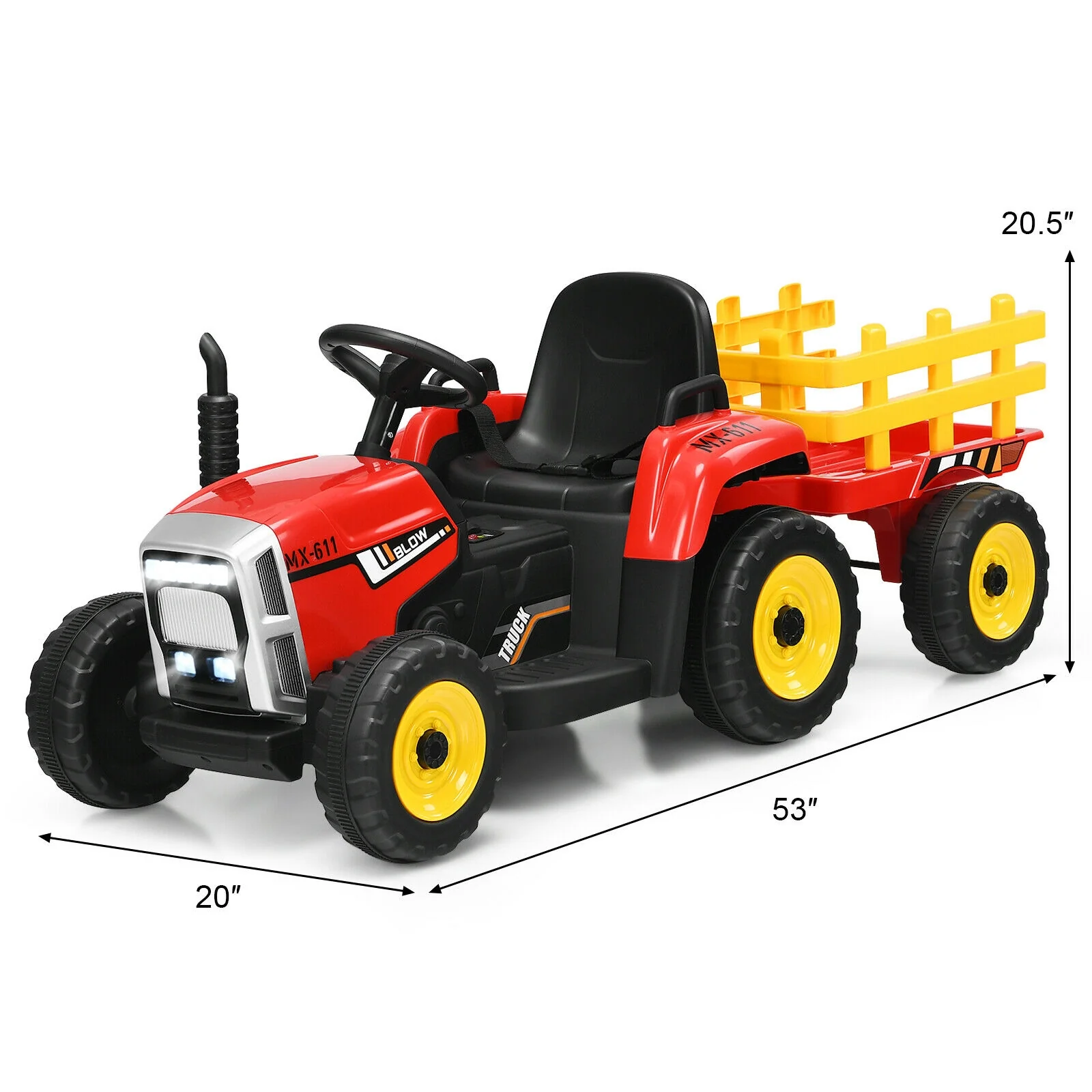 12V Ride On Tractor, 3-Gear-Shift Ground Loader, Red - Image 6