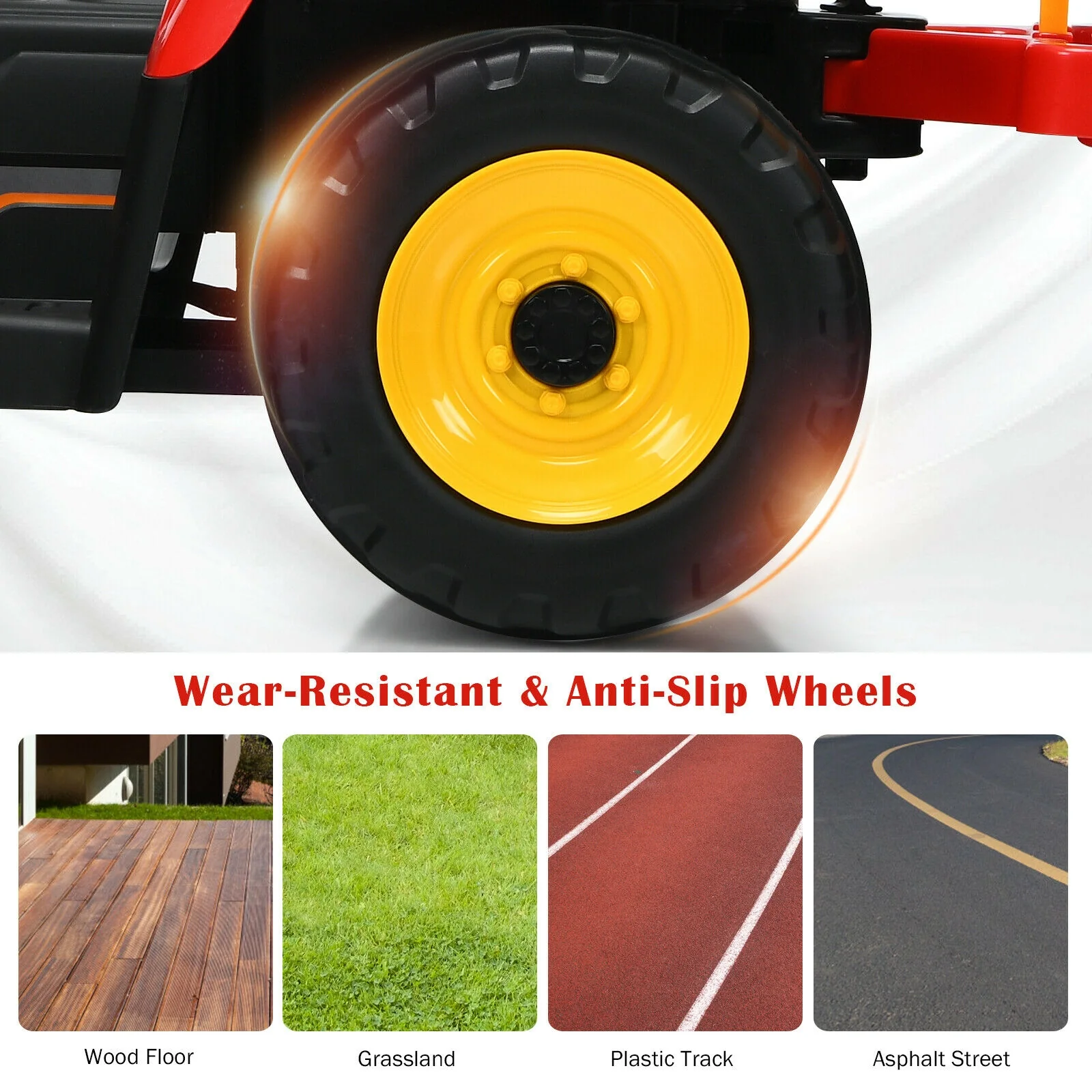 12V Ride On Tractor, 3-Gear-Shift Ground Loader, Red - Image 8