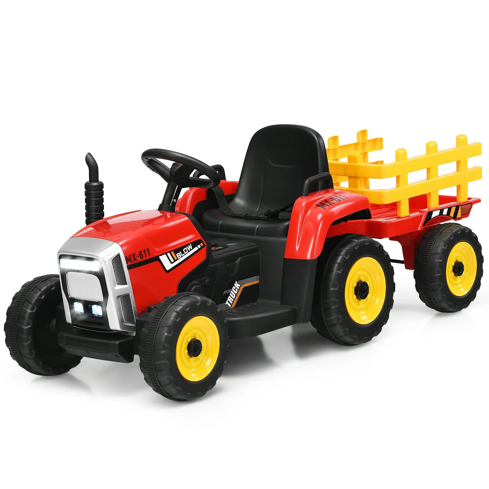 12V Ride On Tractor, 3-Gear-Shift Ground Loader, Red - Image 9