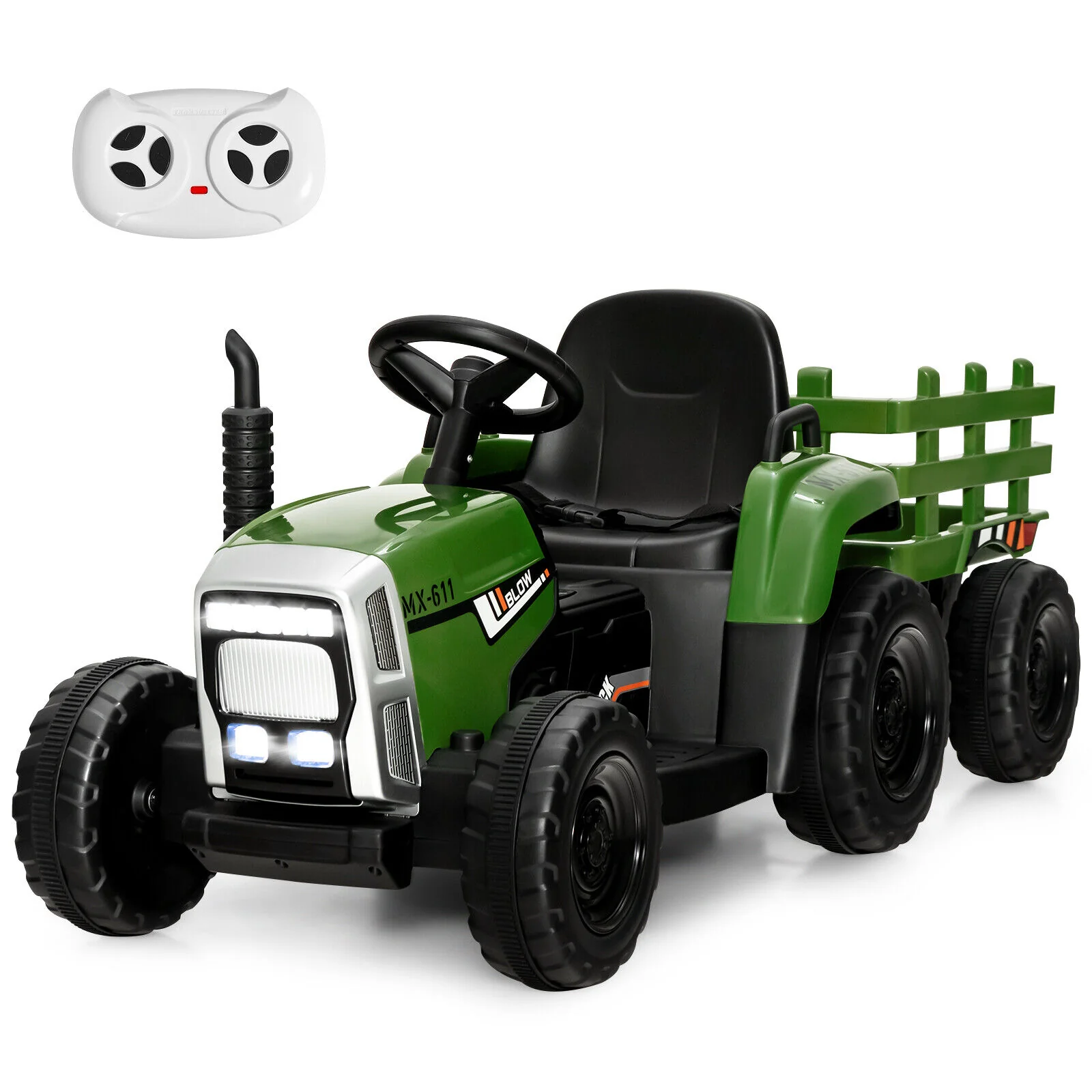 12V Ride on Tractor with 3-Gear-Shift Ground Loader for Kids 3+ Years Old, Dark Green - Image 5