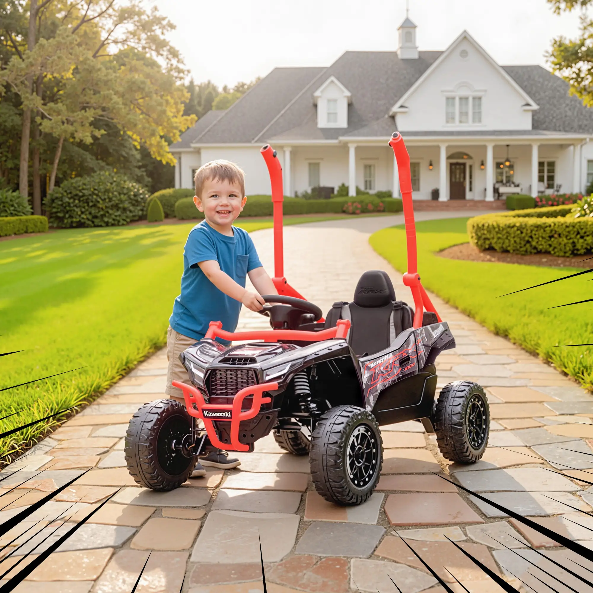 12V Ride On Truck, KAWASAKI TERYX KRX 2WD Kids Electric Car, Red - Image 10