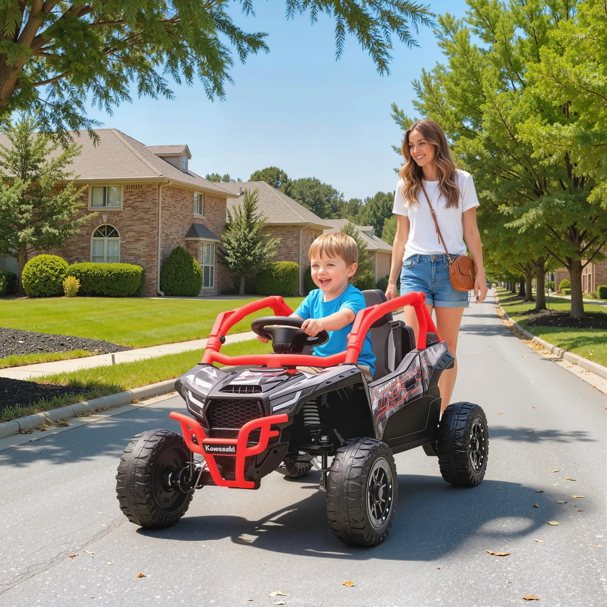 12V Ride On Truck, KAWASAKI TERYX KRX 2WD Kids Electric Car, Red - Image 2