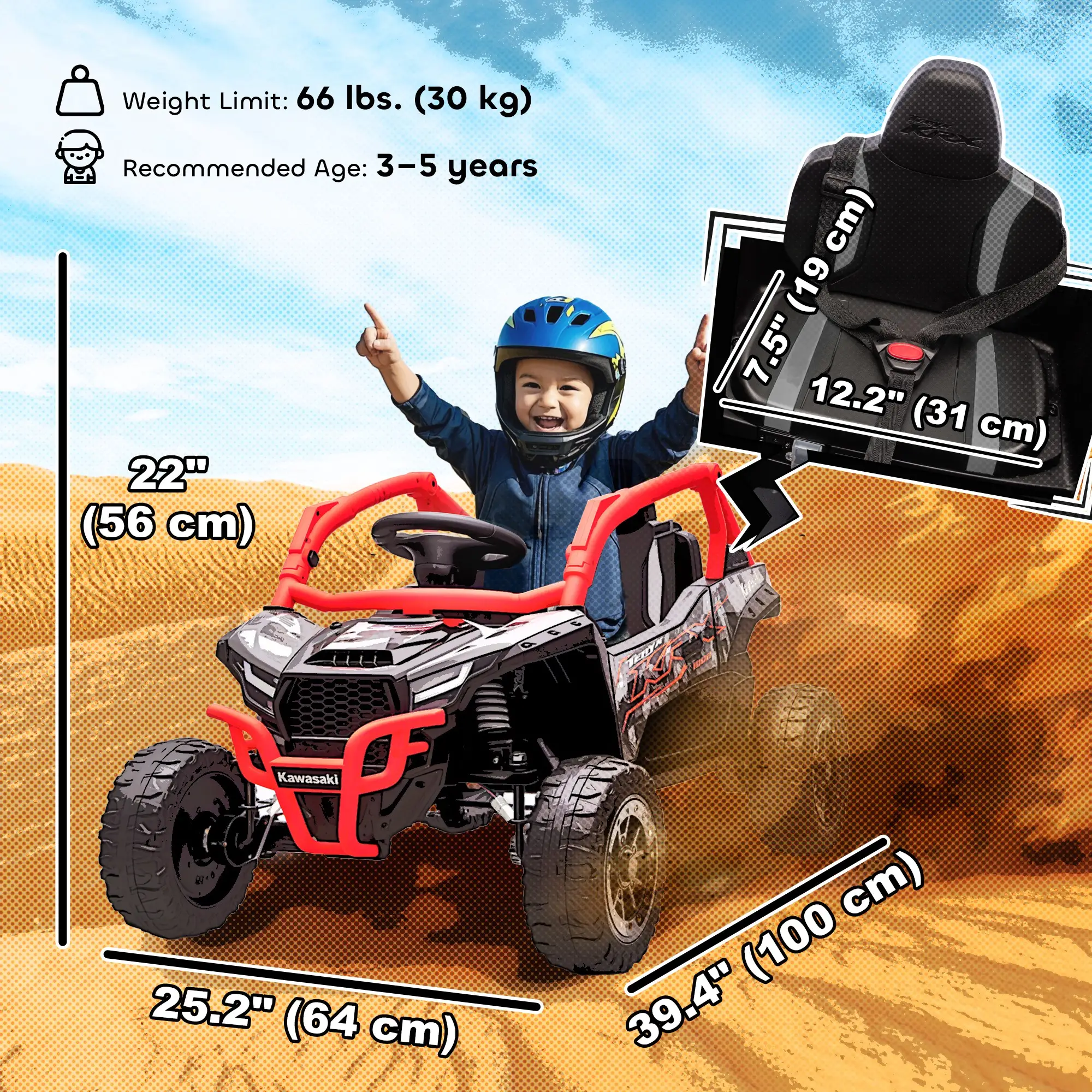 12V Ride On Truck, KAWASAKI TERYX KRX 2WD Kids Electric Car, Red - Image 3