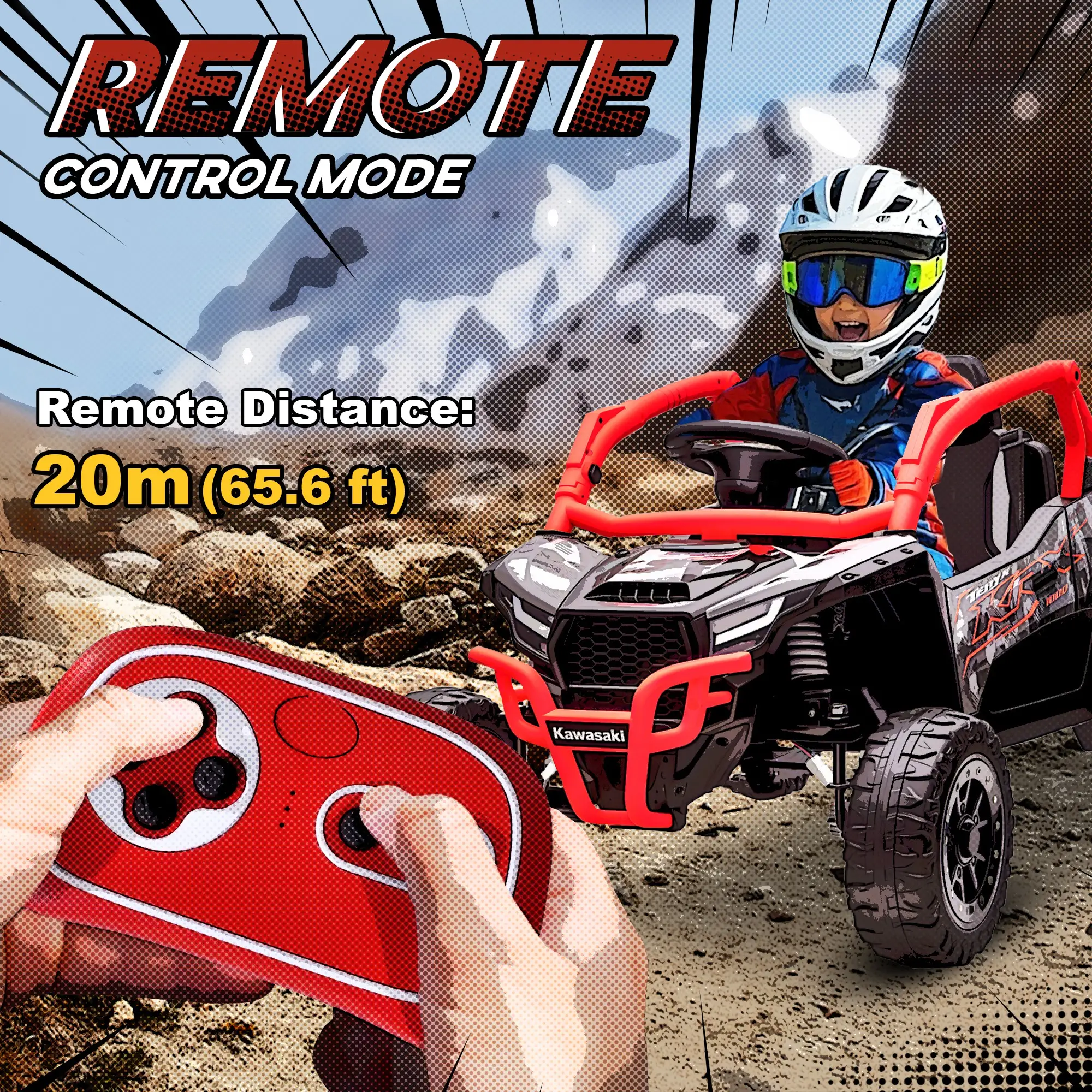 12V Ride On Truck, KAWASAKI TERYX KRX 2WD Kids Electric Car, Red - Image 5