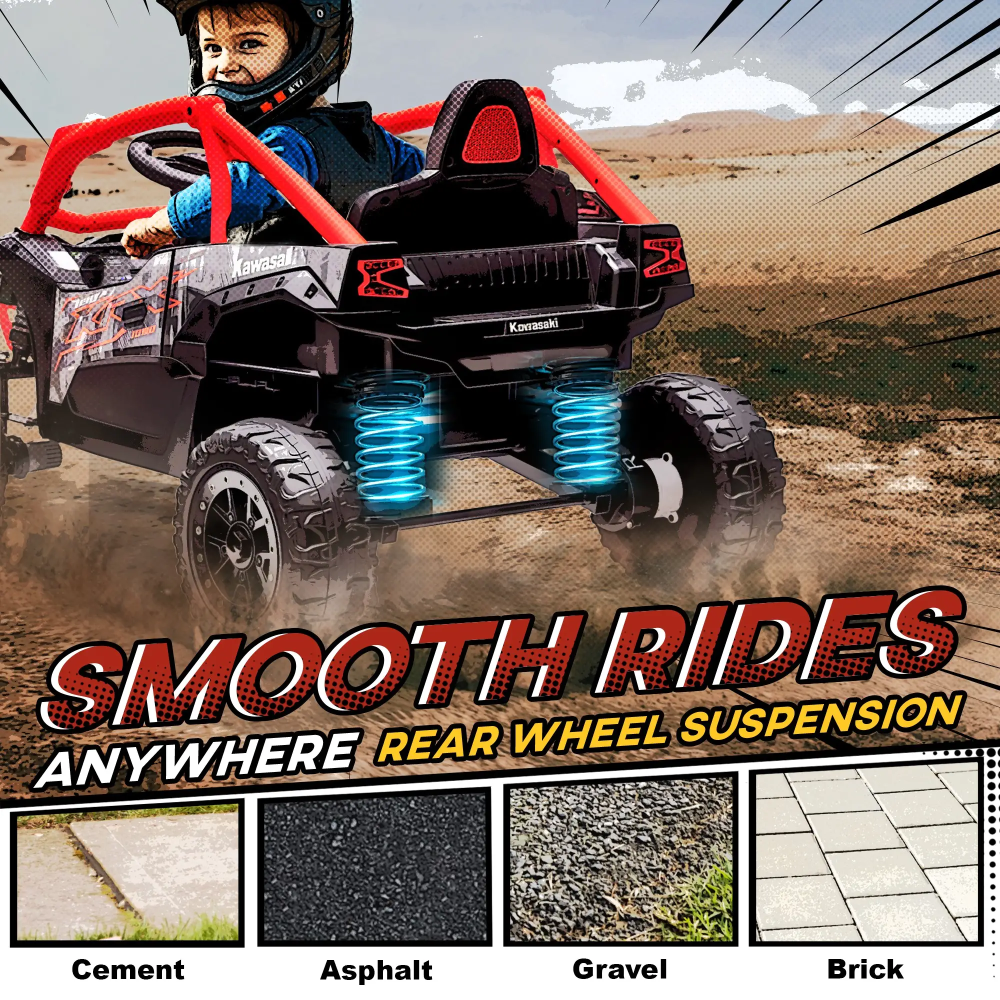 12V Ride On Truck, KAWASAKI TERYX KRX 2WD Kids Electric Car, Red - Image 7