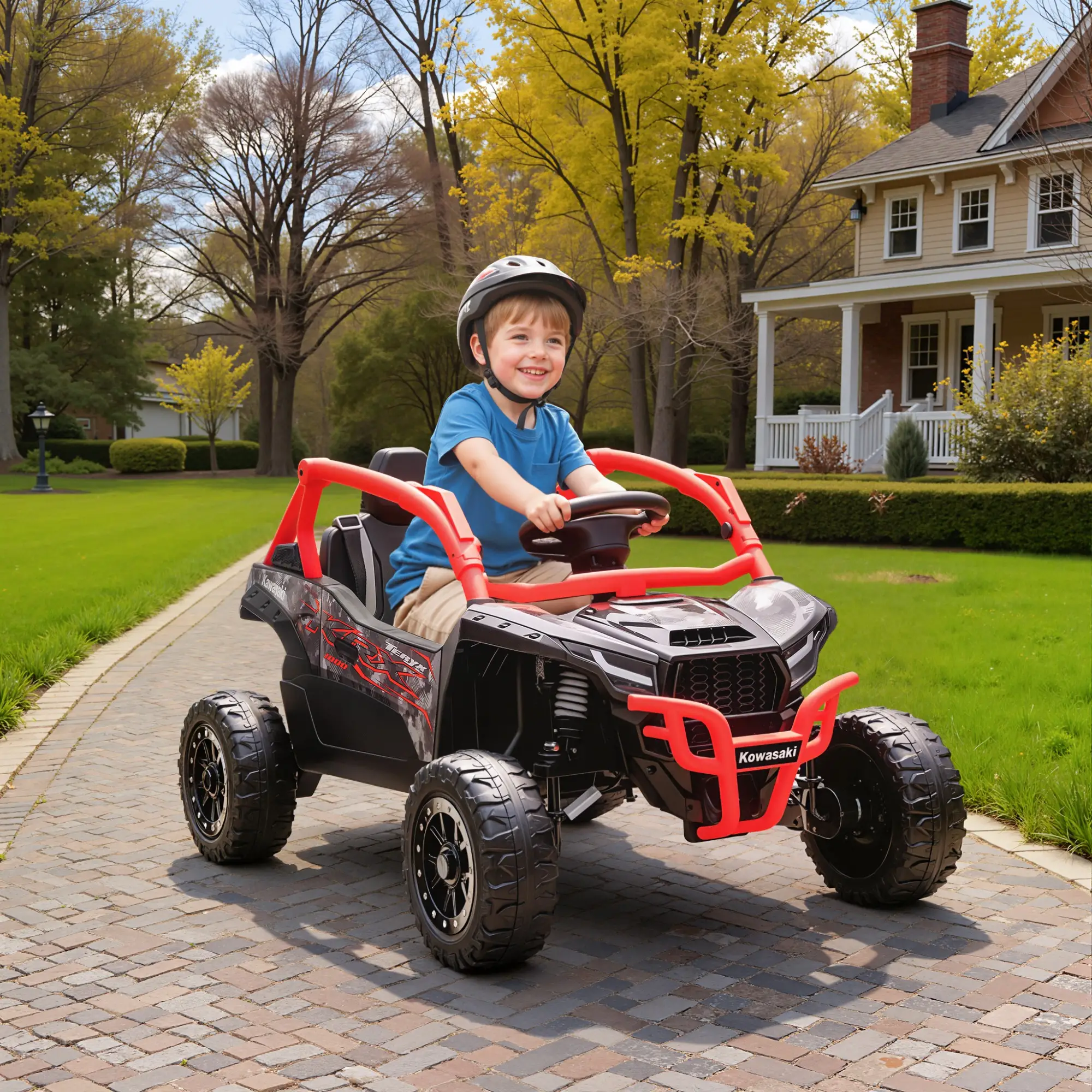 12V Ride On Truck, KAWASAKI TERYX KRX 2WD Kids Electric Car, Red - Image 8