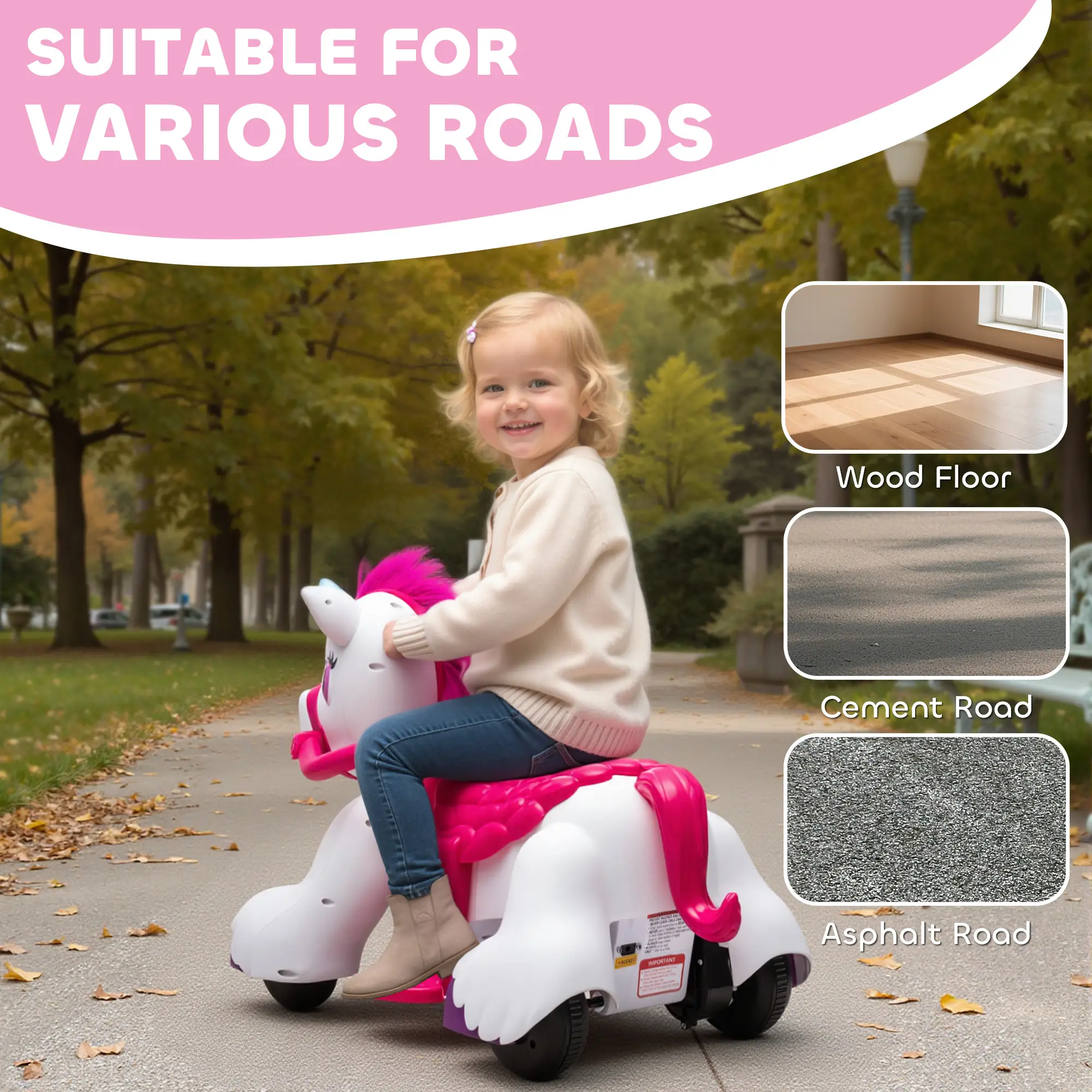 12V Unicorn Ride on Toy, Battery Powered, Carrot Toy, Comb, Animal Sounds - Image 7