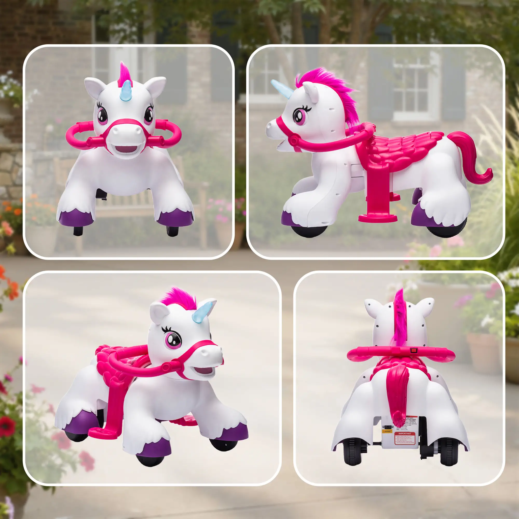 12V Unicorn Ride on Toy, Battery Powered, Carrot Toy, Comb, Animal Sounds - Image 9