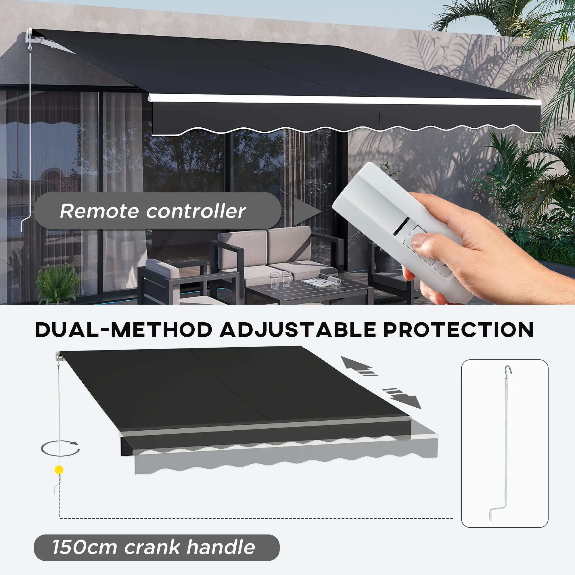 12'x10' Electric Retractable Awning, UV Protection, Black - Image 4