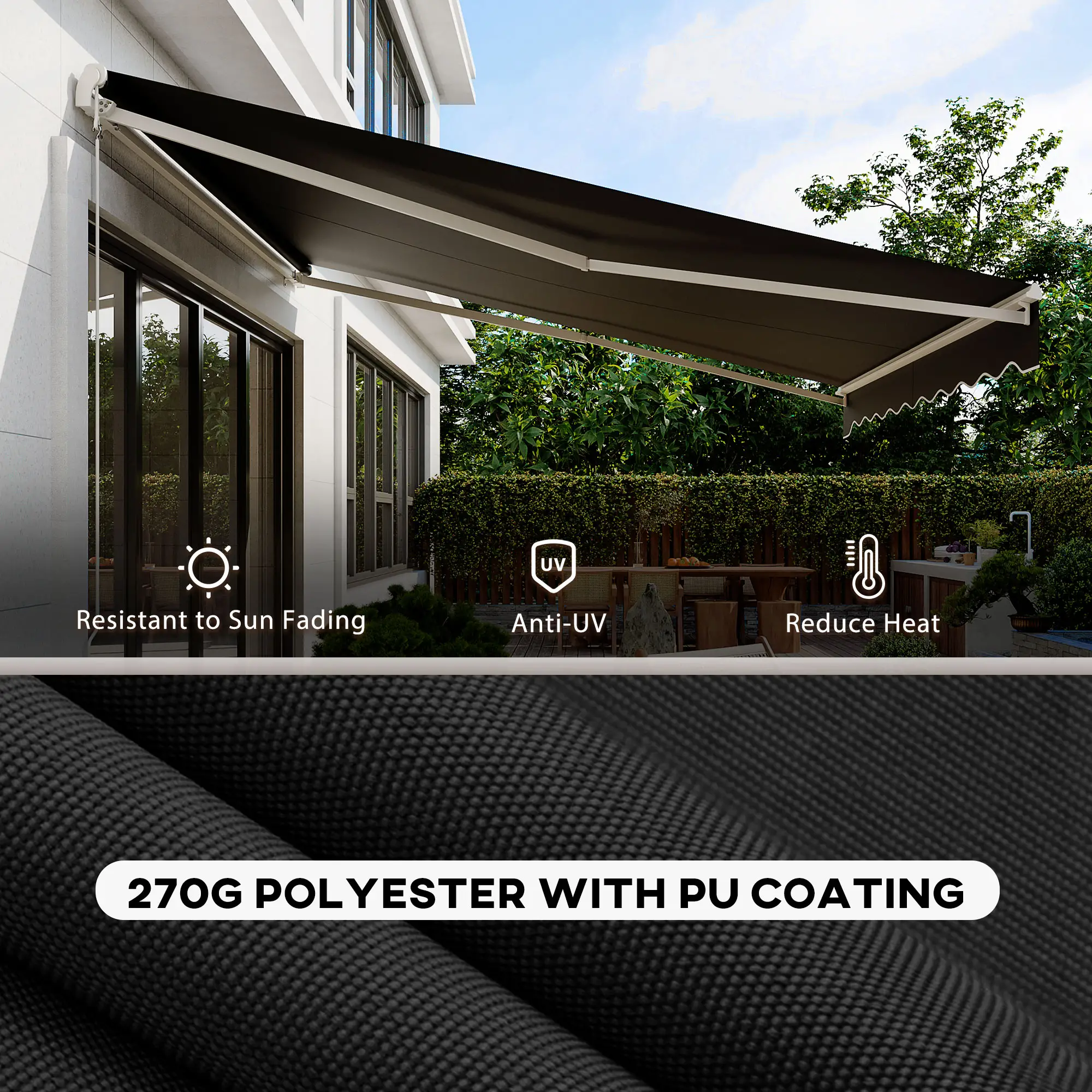 12'x10' Electric Retractable Awning, UV Protection, Black - Image 5