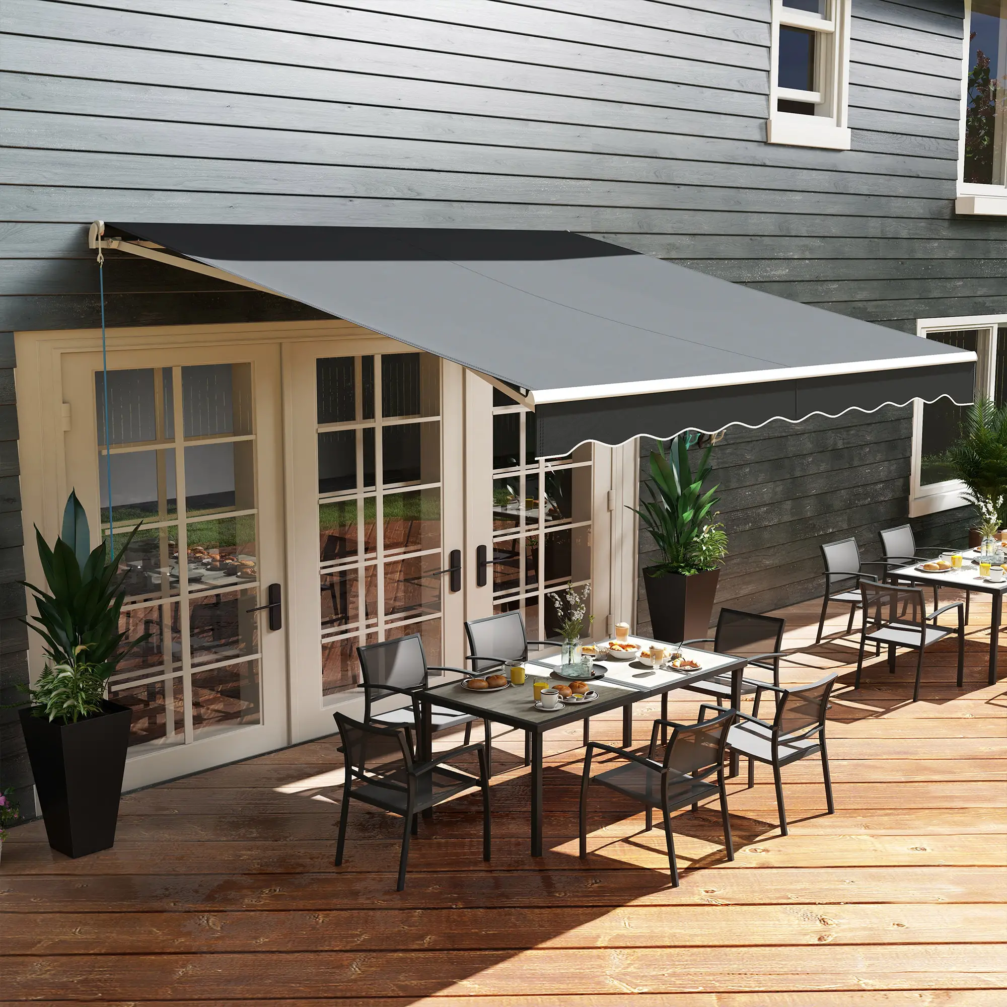 12'x10' Electric Retractable Awning, UV Protection, Black - Image 9