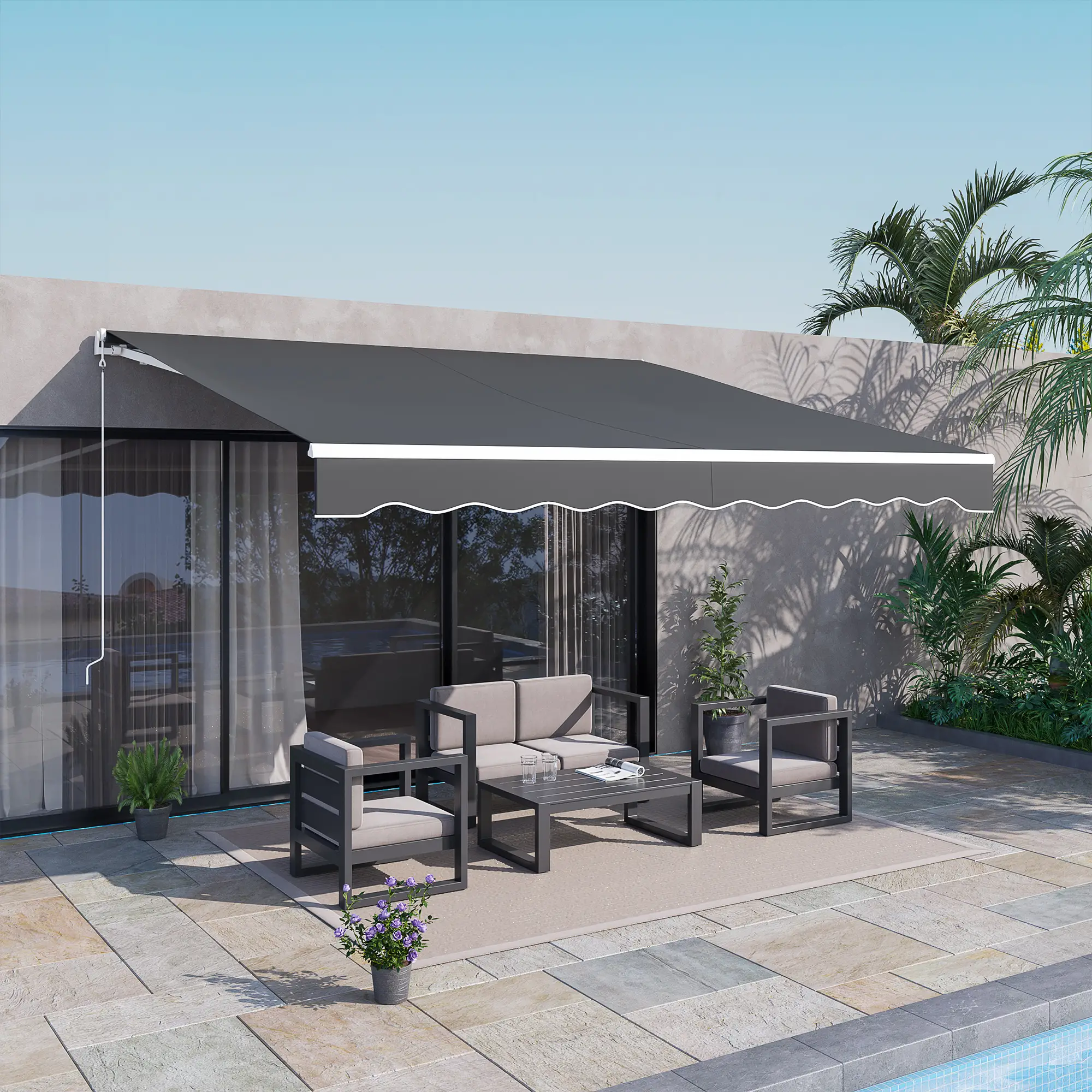 12'x10' Electric Retractable Awning, UV Protection, Grey - Image 10
