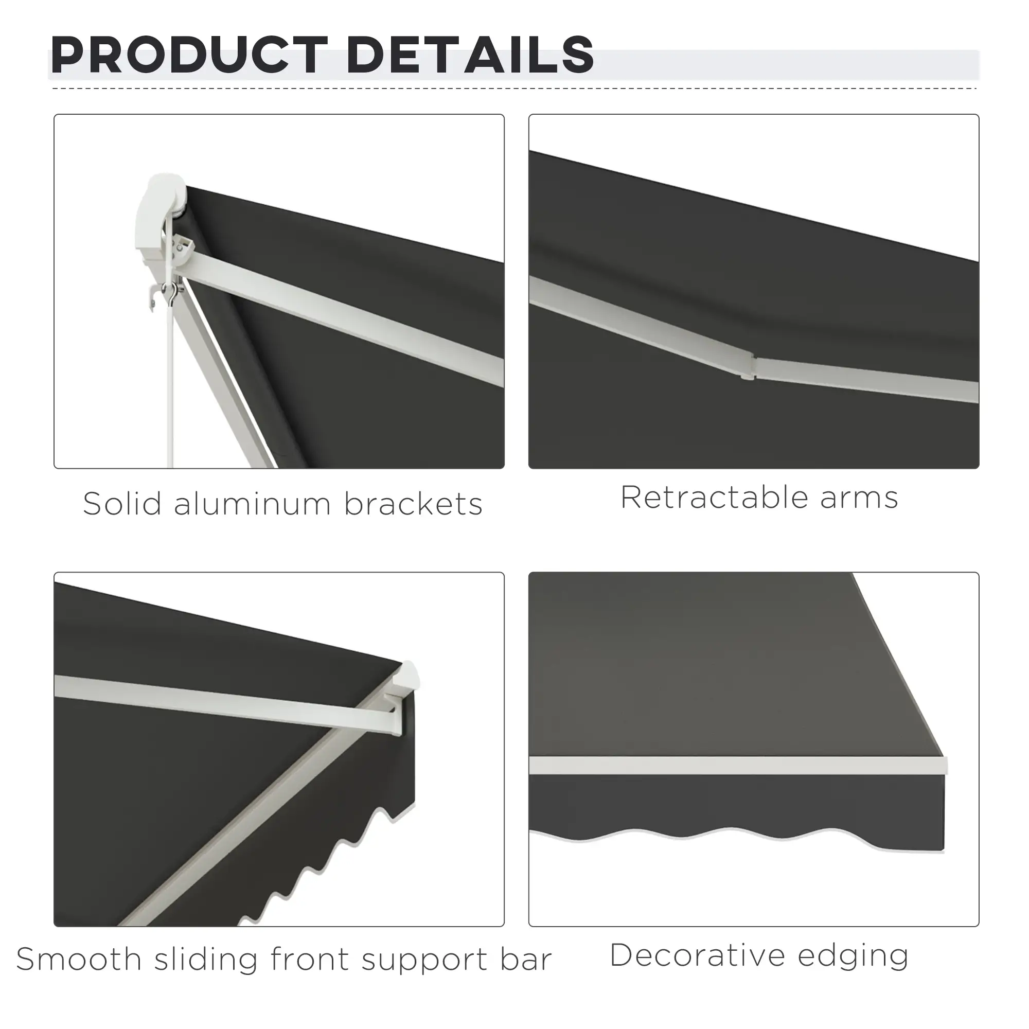 12'x10' Electric Retractable Awning, UV Protection, Grey - Image 7