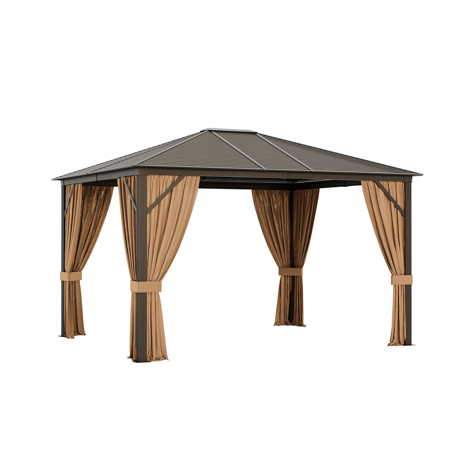 12x10 Feet Outdoor Hardtop Gazebo, Galvanized Steel Top, Brown - Image 4