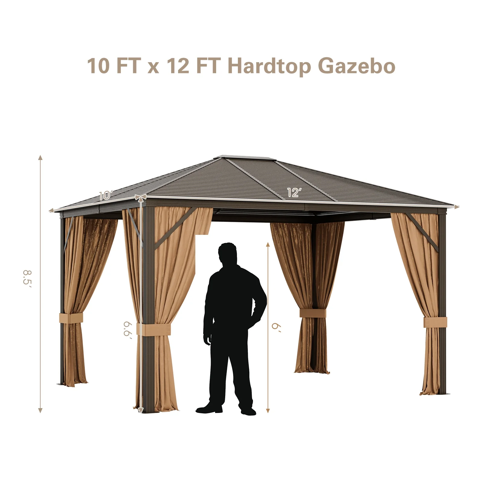 12x10 Feet Outdoor Hardtop Gazebo, Galvanized Steel Top, Brown - Image 6