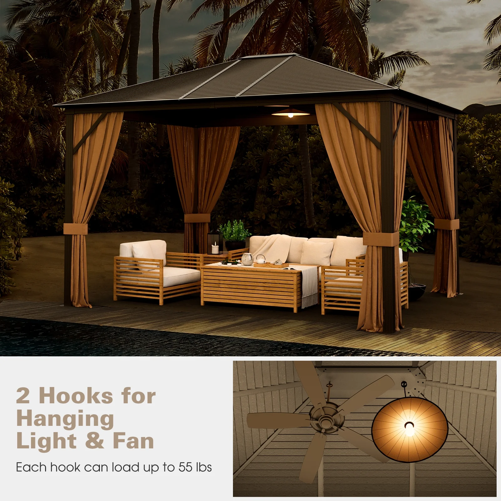 12x10 Feet Outdoor Hardtop Gazebo, Galvanized Steel Top, Brown - Image 7