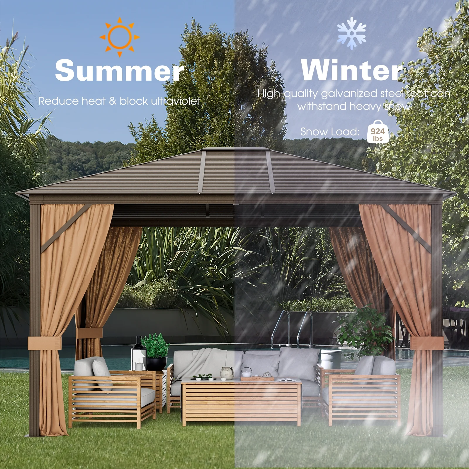 12x10 Feet Outdoor Hardtop Gazebo, Galvanized Steel Top, Brown - Image 8