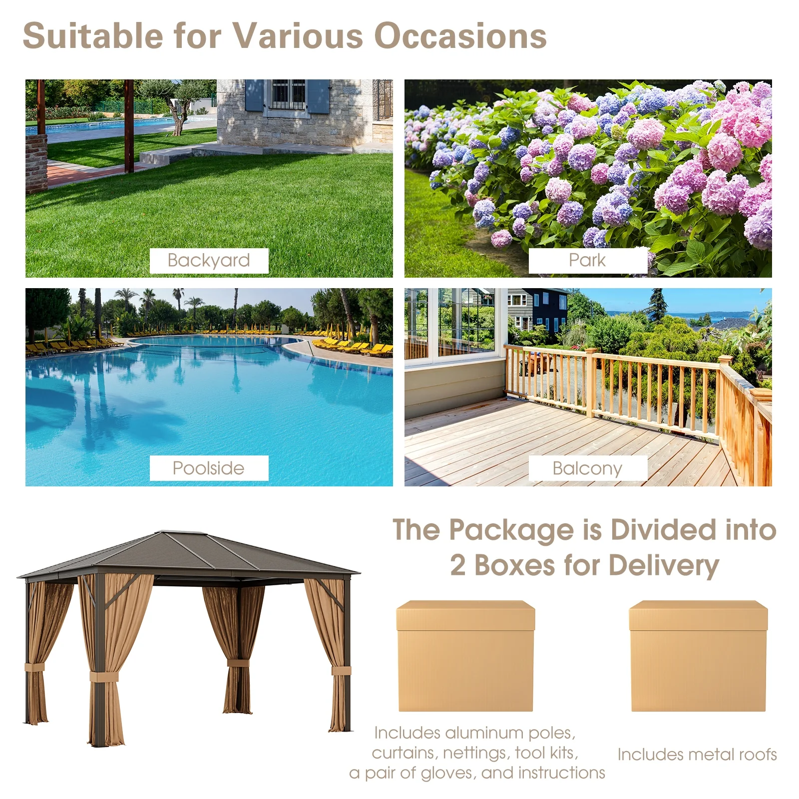 12x10 Feet Outdoor Hardtop Gazebo, Galvanized Steel Top, Brown - Image 9