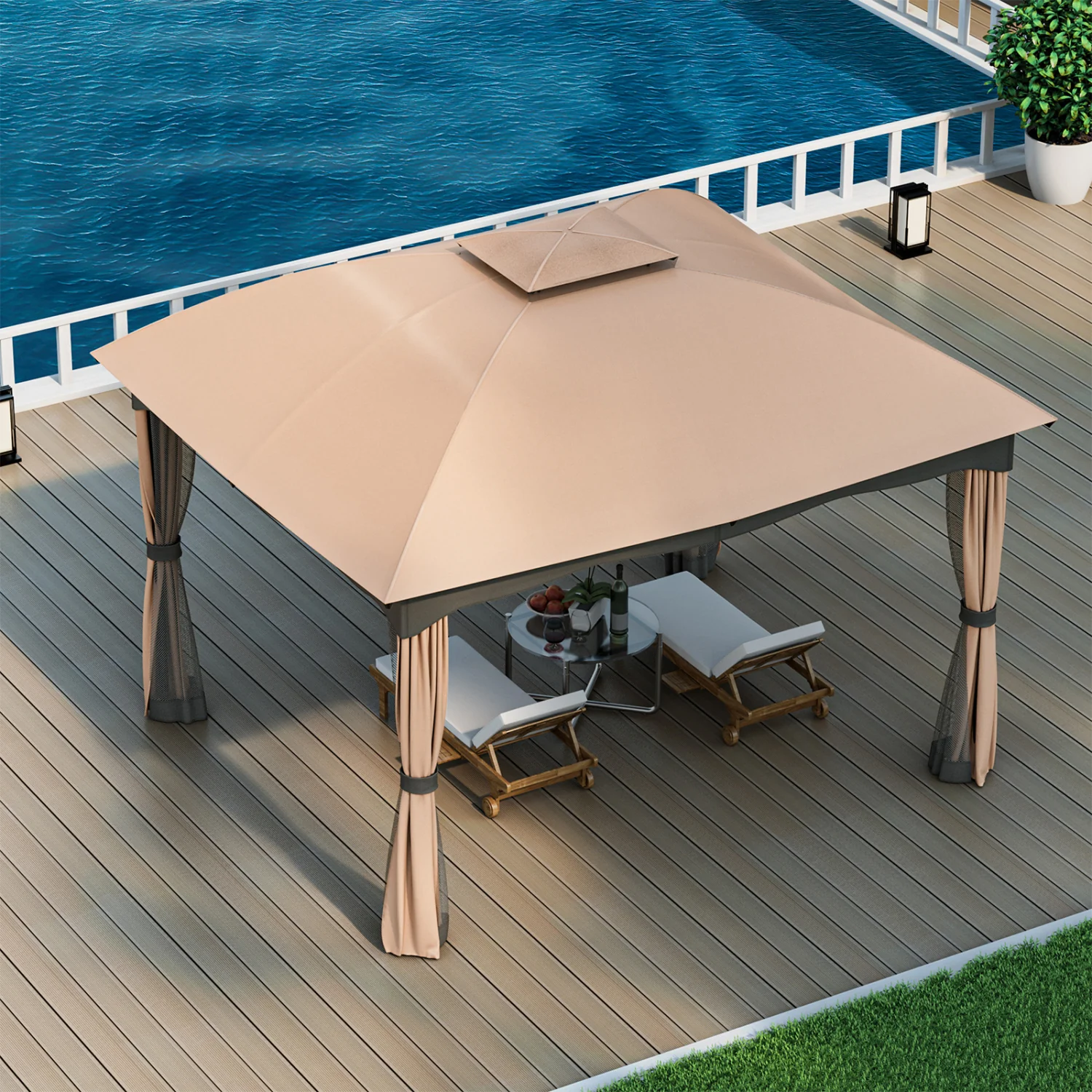 12x10 Feet Steel Gazebo, Brown - Image 3