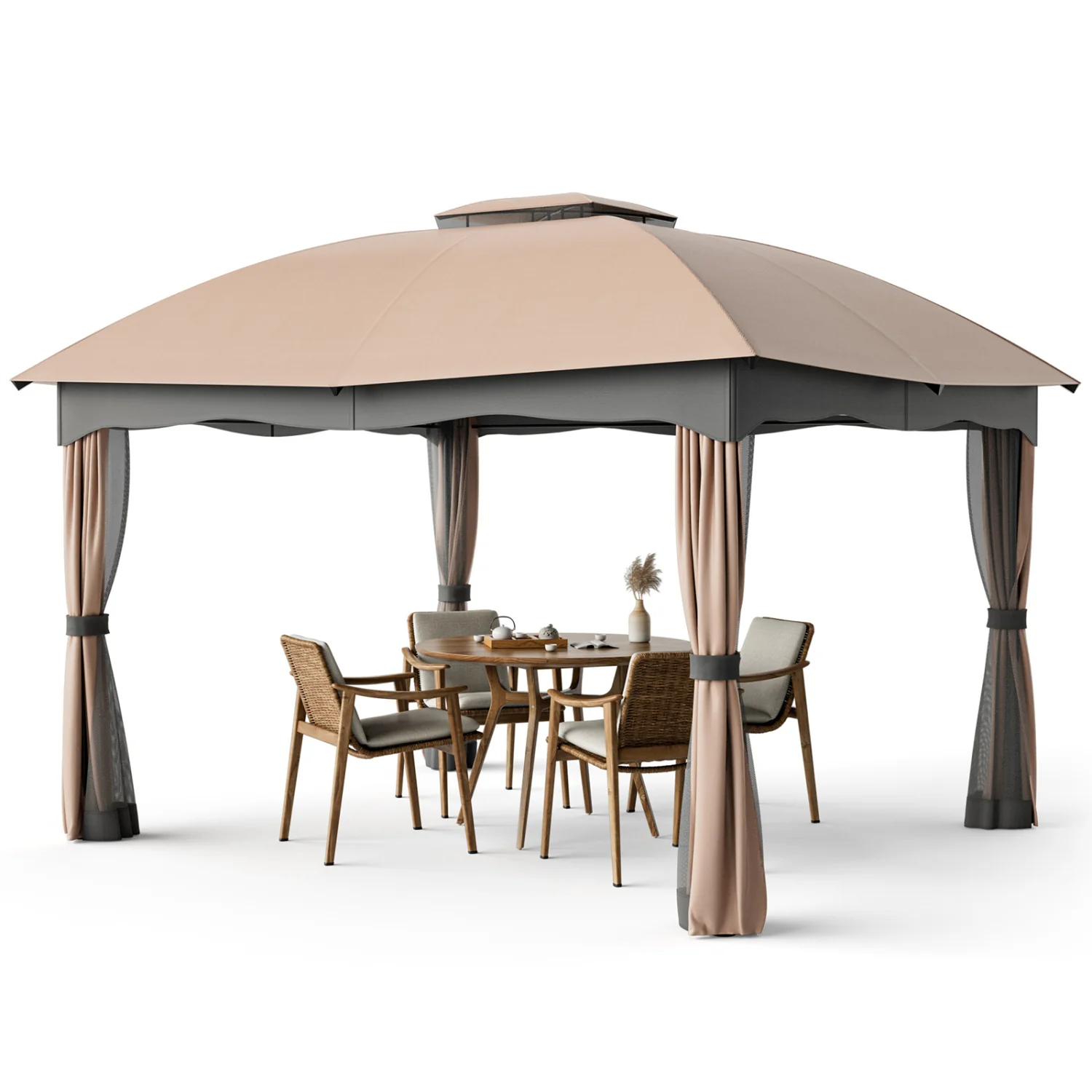 12x10 Feet Steel Gazebo, Brown - Image 5