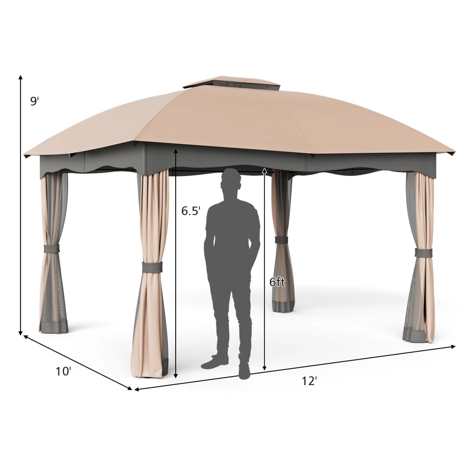 12x10 Feet Steel Gazebo, Brown - Image 6