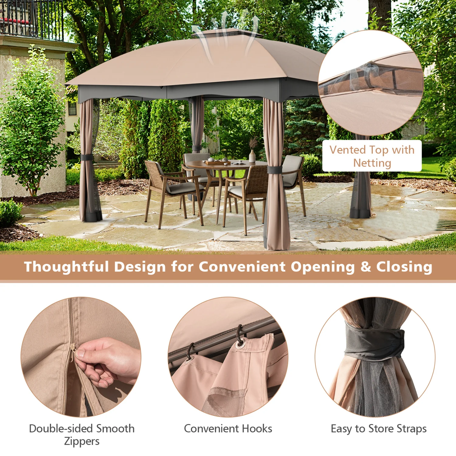 12x10 Feet Steel Gazebo, Brown - Image 9