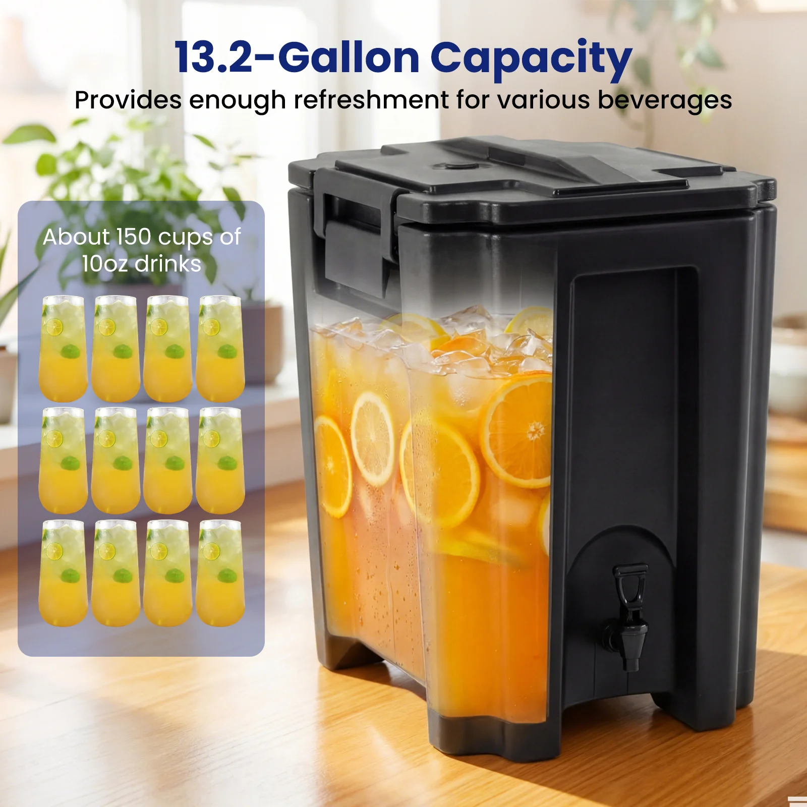 13.2 Gal Insulated Beverage Dispenser, Two-Stage Faucet, 4 Pieces, Black - Image 6