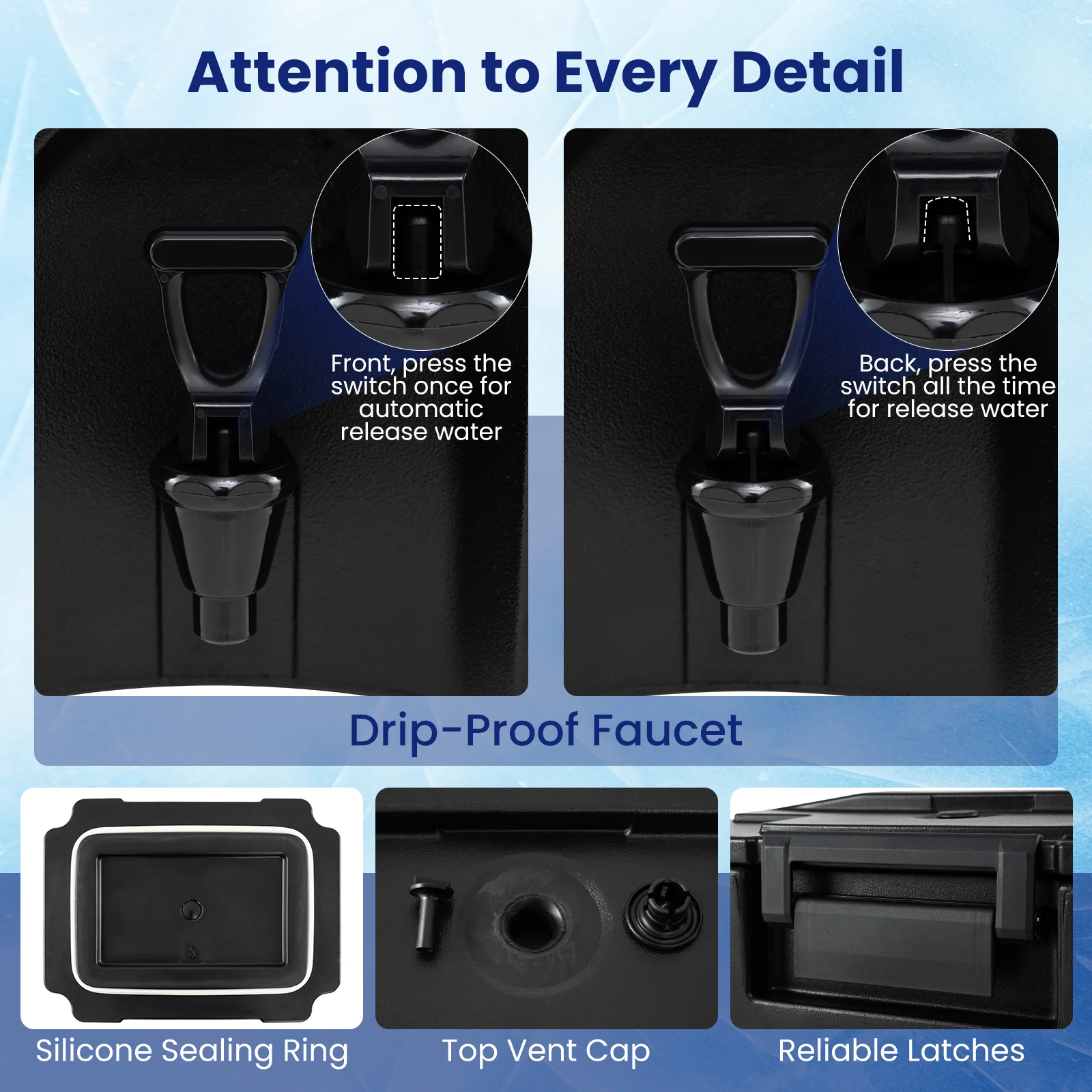 13.2 Gal Insulated Beverage Dispenser, Two-Stage Faucet, 4 Pieces, Black - Image 9