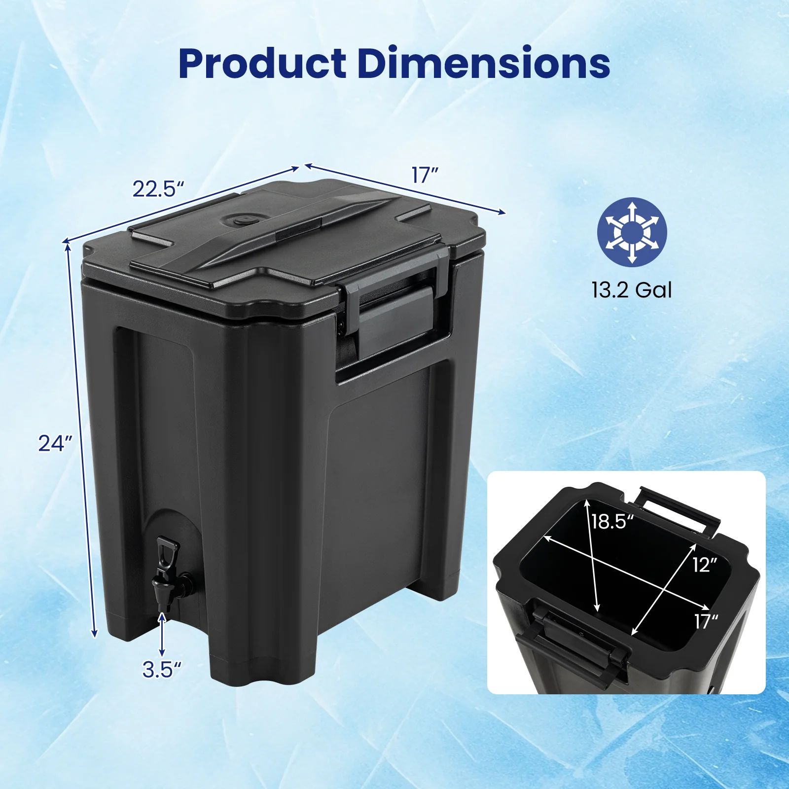 13.2 Gal Insulated Beverage Dispenser With Two-Stage Faucet, Black - Image 3