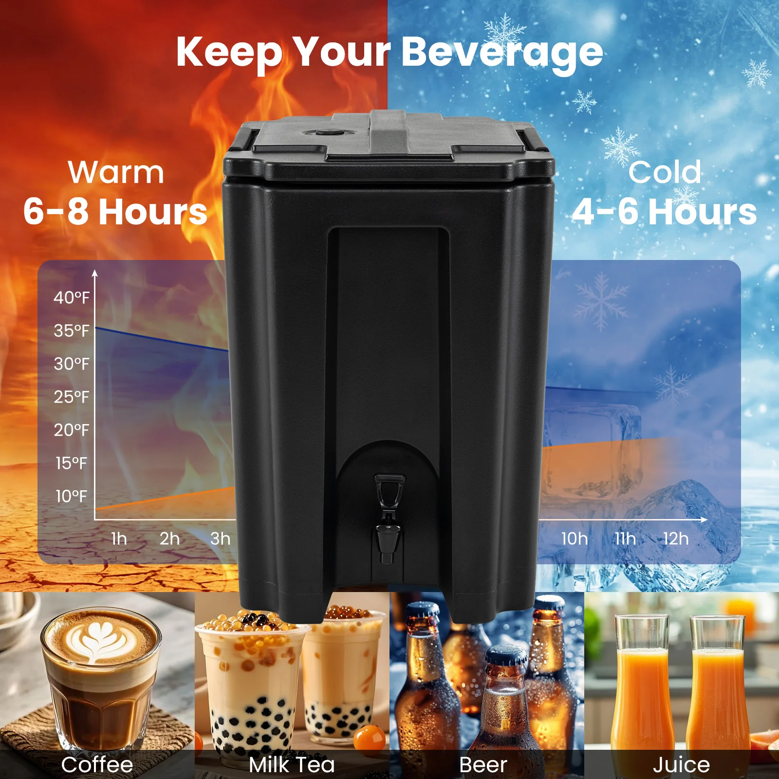 13.2 Gal Insulated Beverage Dispenser With Two-Stage Faucet, Black - Image 5