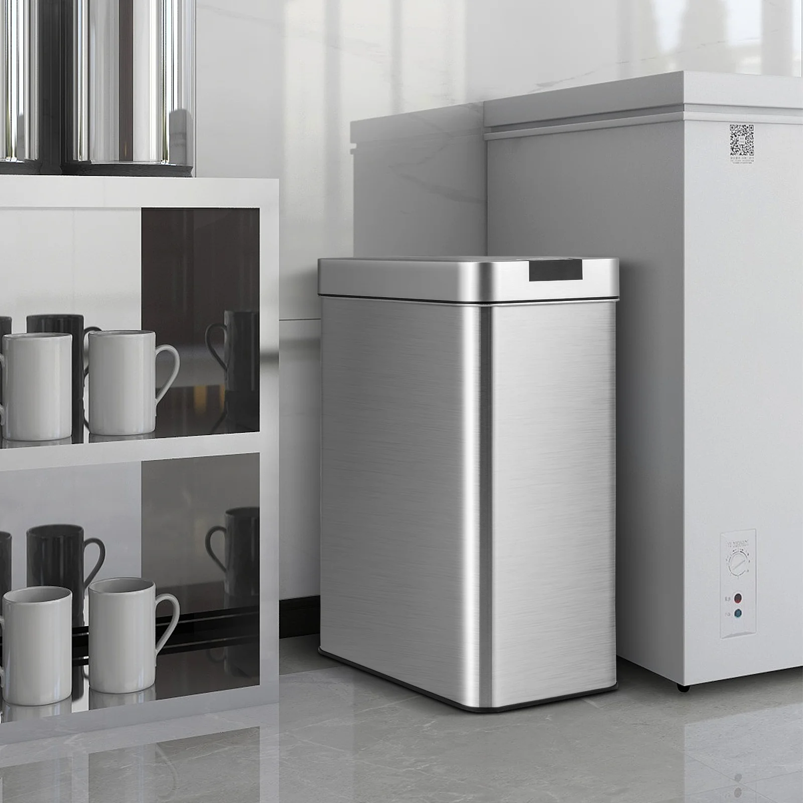 13.2 Gal Slim Kitchen Trash Can, Stainless Steel Frame, Silver - Image 2